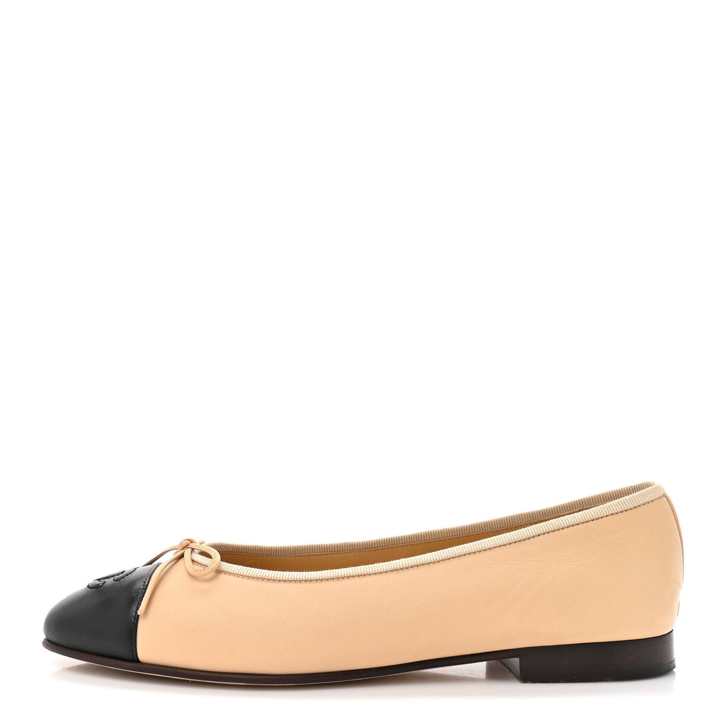 Lambskin Cap Toe CC Ballerina Flats 38 Beige Black