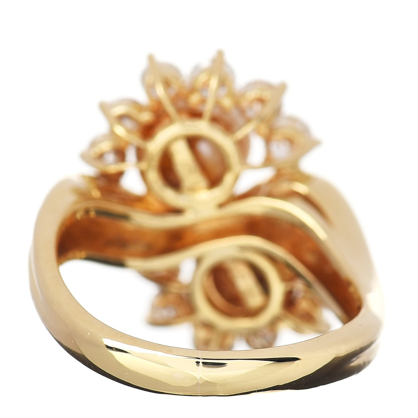 18K Yellow Gold Diamond Double Pearl Cocktail Ring 53 6.5