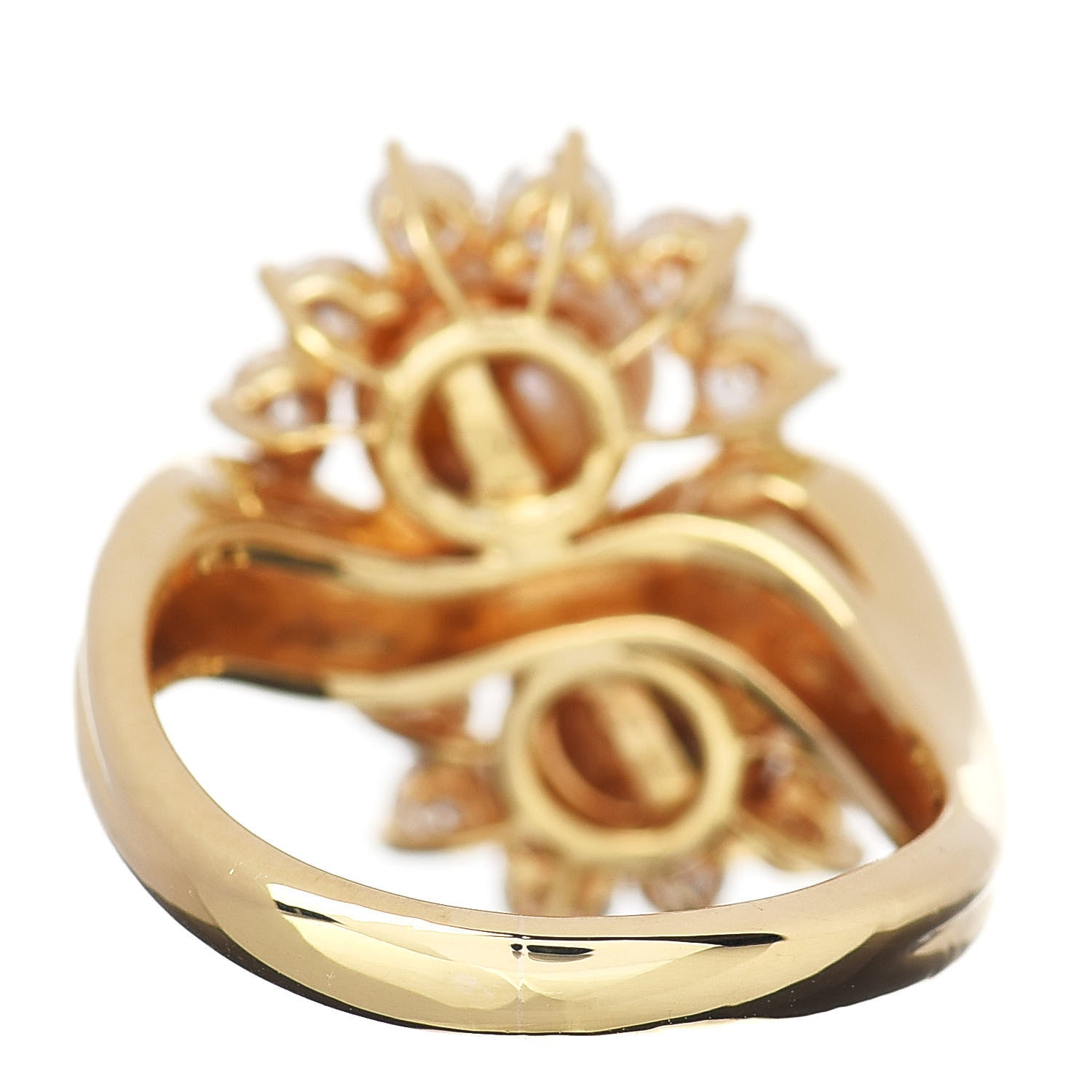 Tiffany 18K Yellow Gold Diamond Double Pearl Cocktail Ring 53 6.5 4 of 5