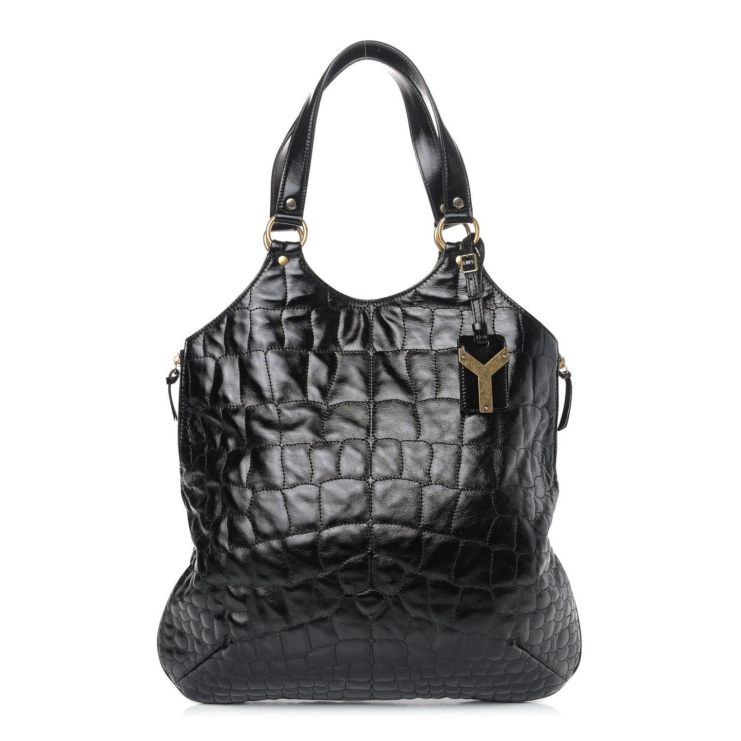 Patent Crocodile Embossed Tribute Tote Black