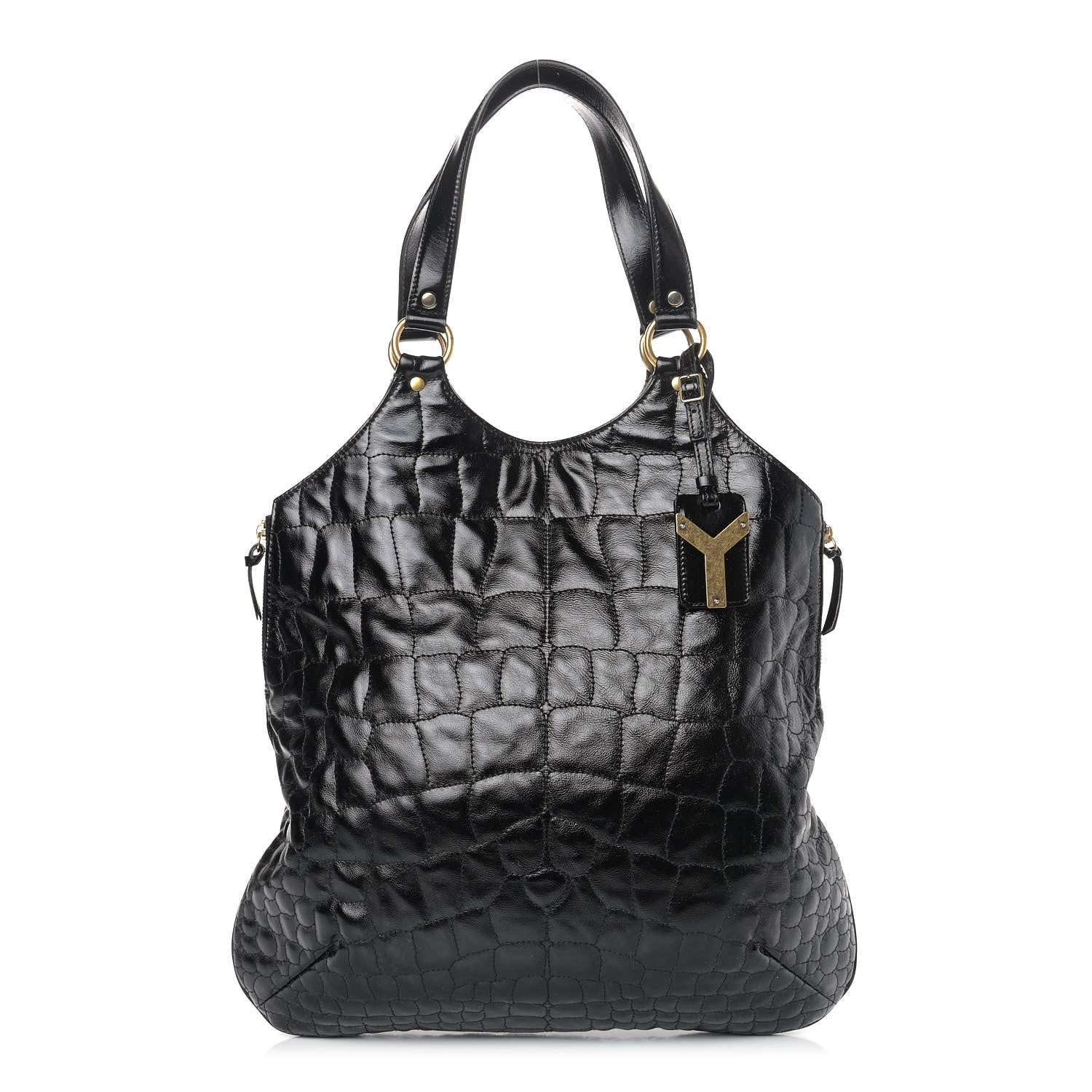 Saint Laurent Patent Crocodile Embossed Tribute Tote Black 1 of 13