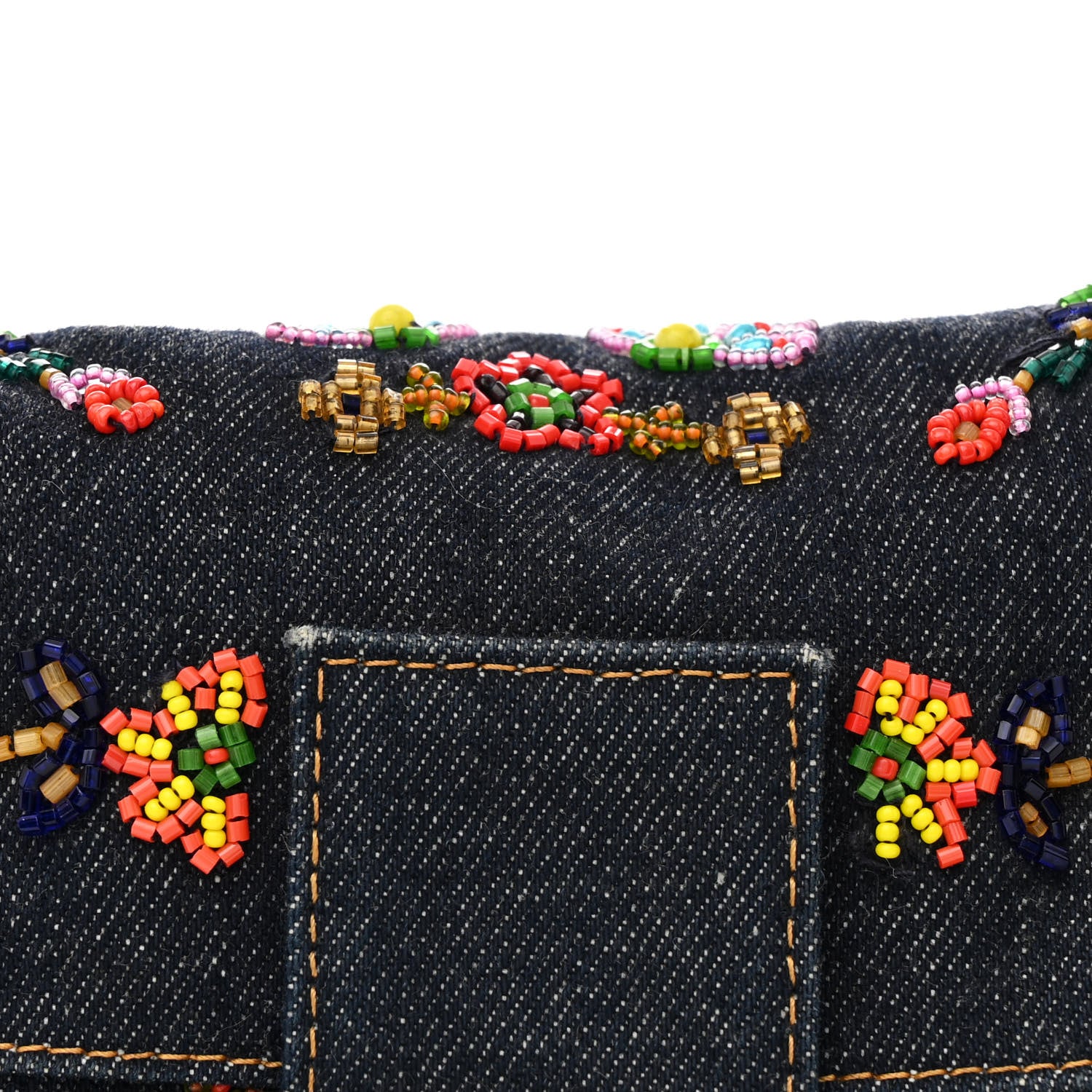 Fendi Denim Ricami Beaded Baguette Blue 7 of 10