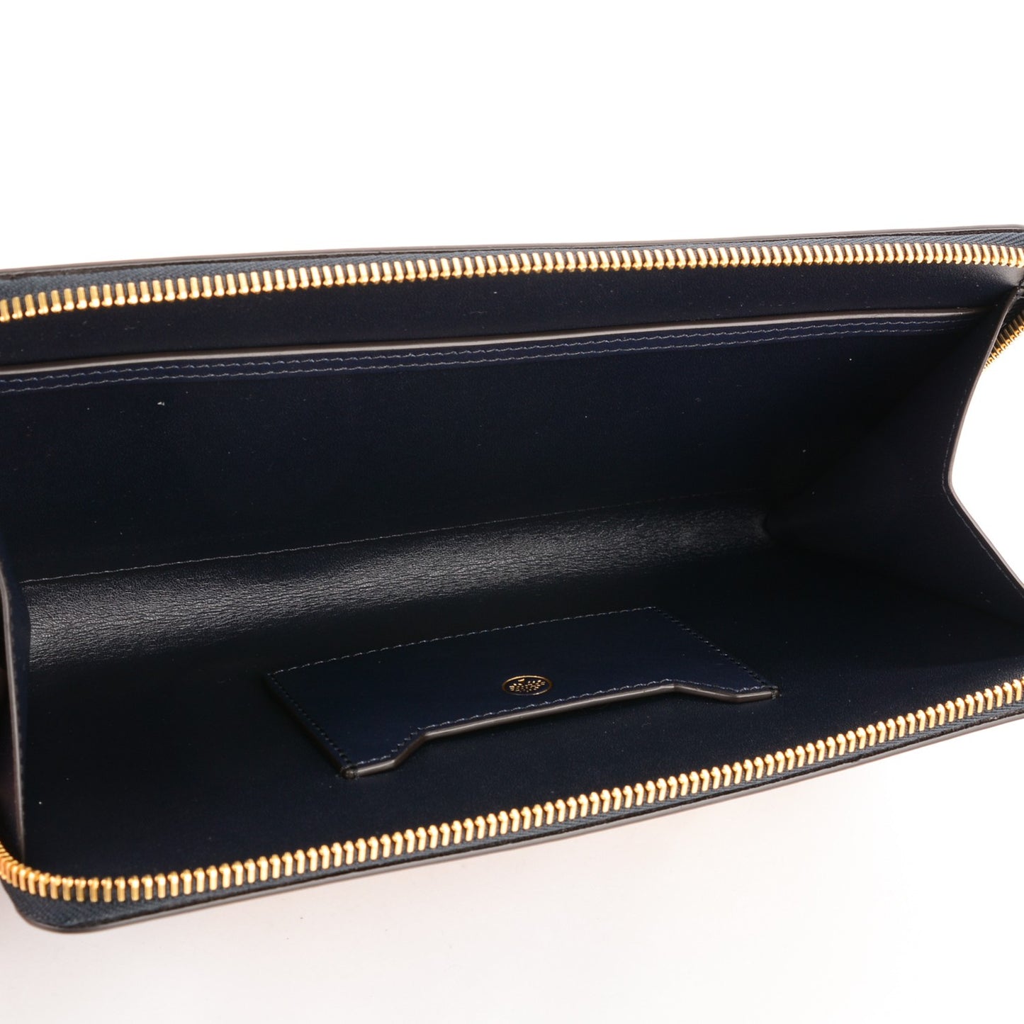Smooth Calf Squirrel Embroidered Zip Around Clutch Wallet Navy