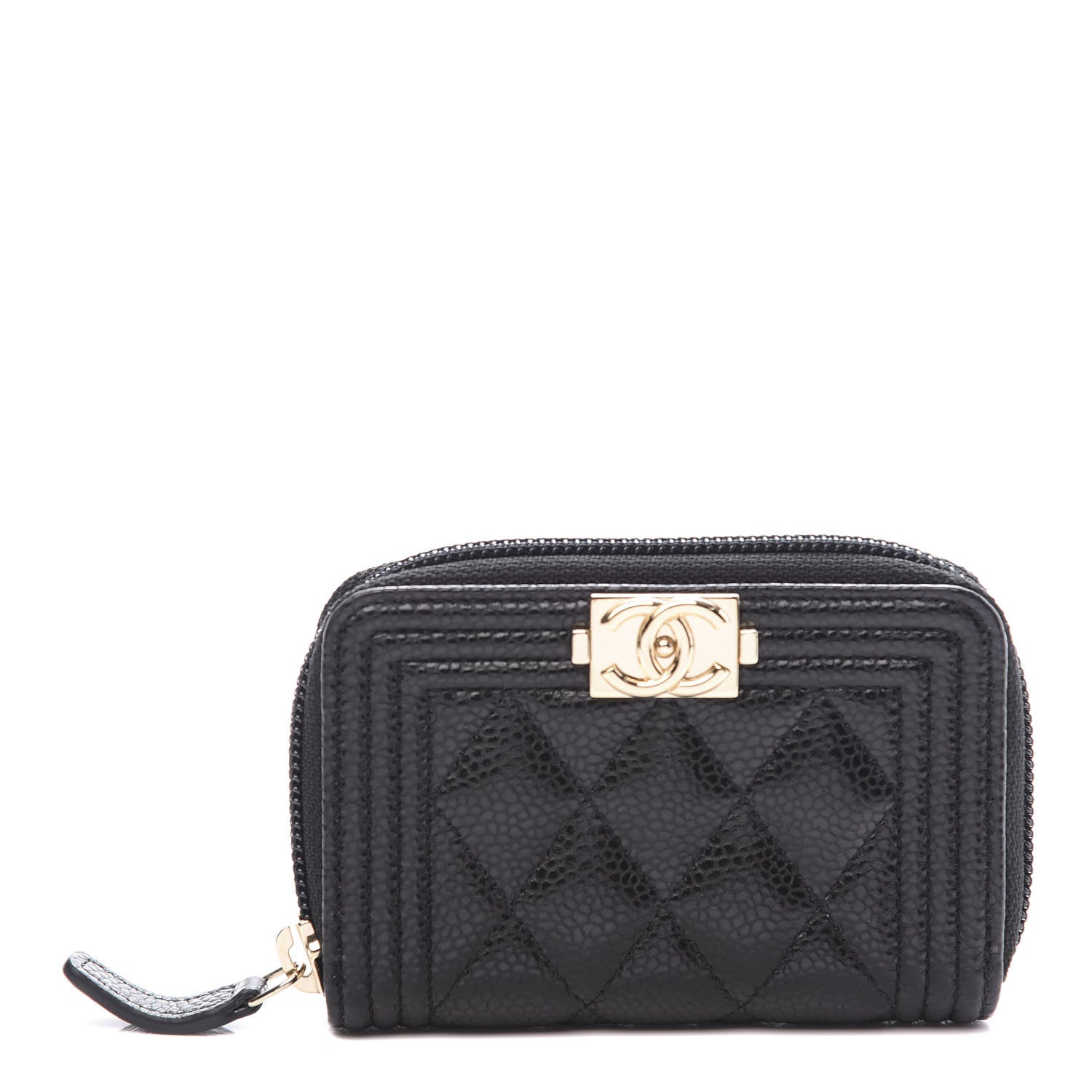 Chanel Caviar Quilted Boy Zip Around Coin Purse Wallet Black 1 of 9