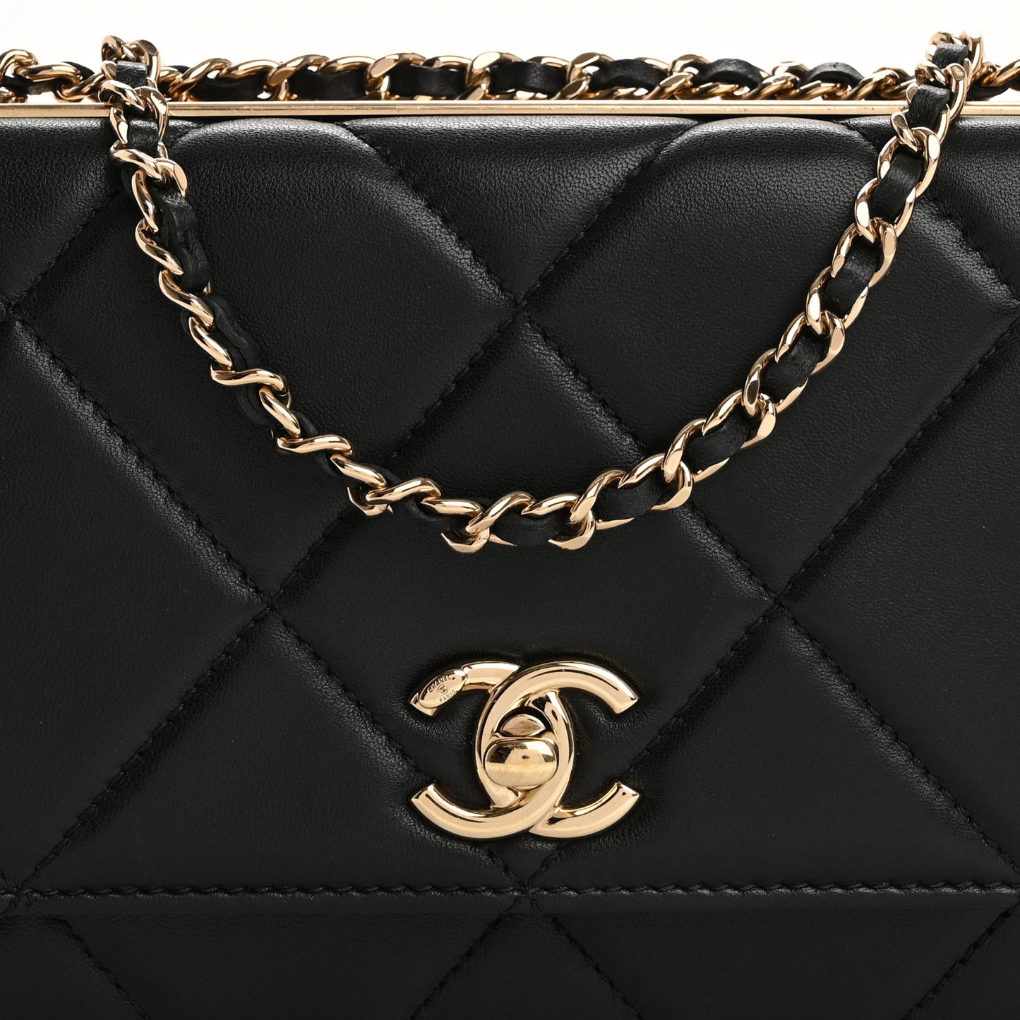 Lambskin Quilted Trendy CC Wallet On Chain WOC Black