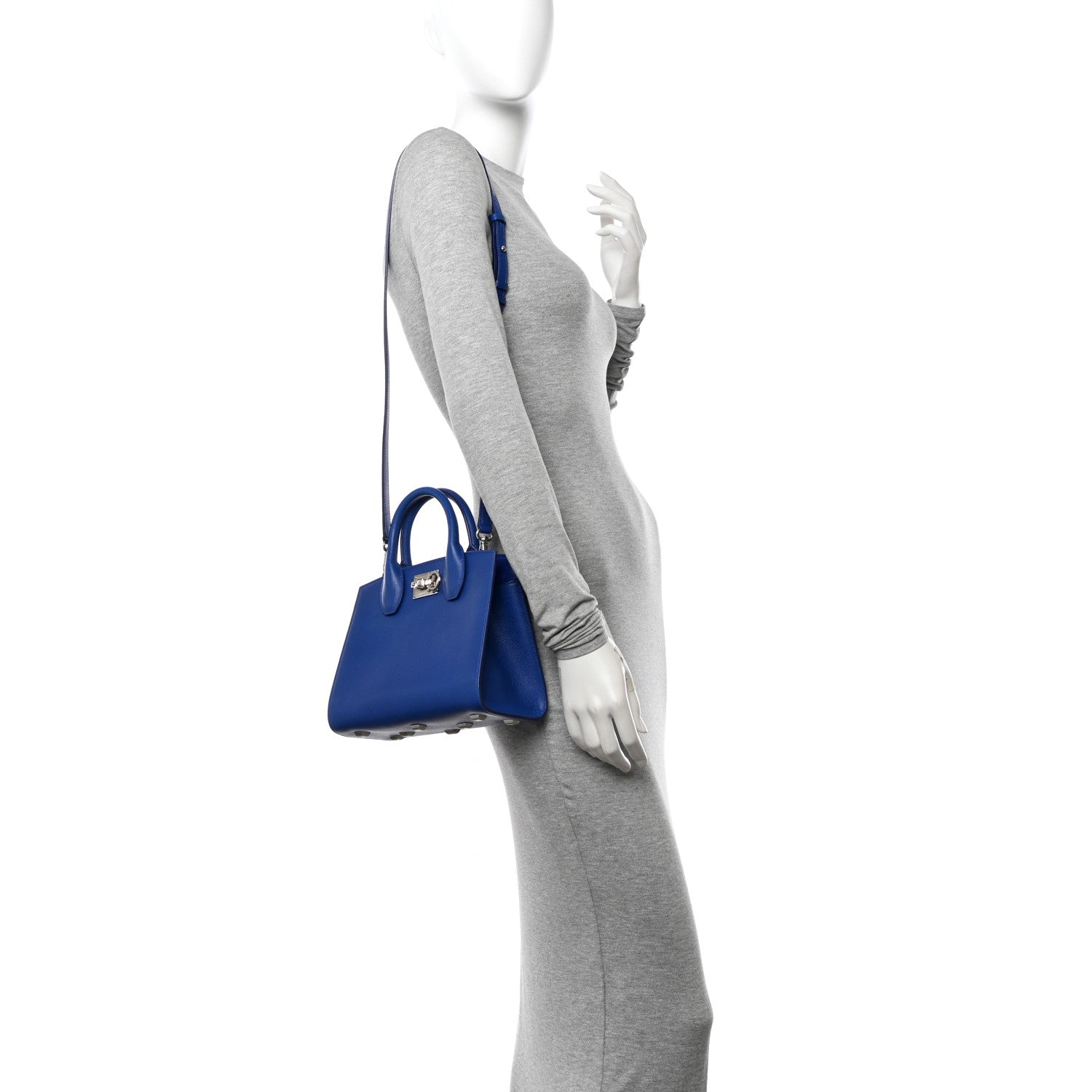 Salvatore Ferragamo Hammered Calfskin Small The Studio Box Bag Lapis Lazuli 2 of 11