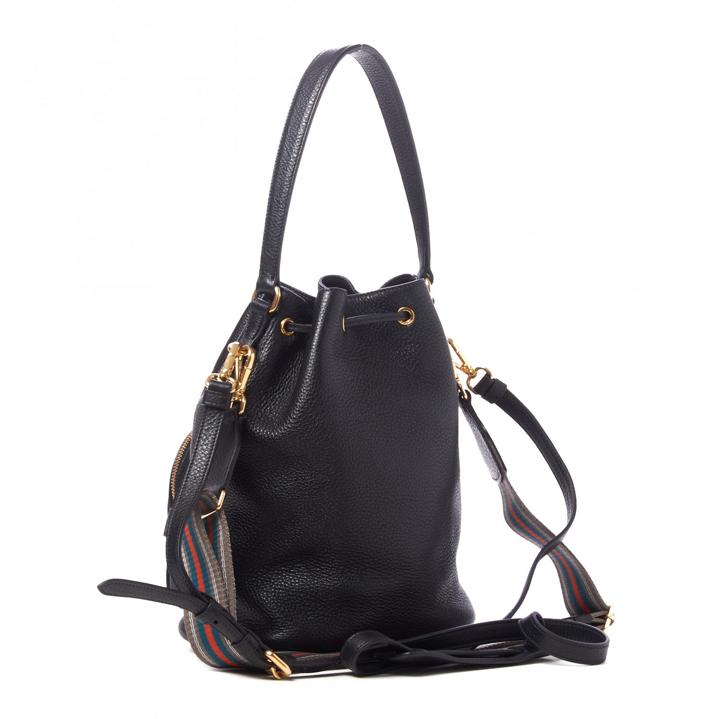 Vitello Daino Drawstring Bucket Black