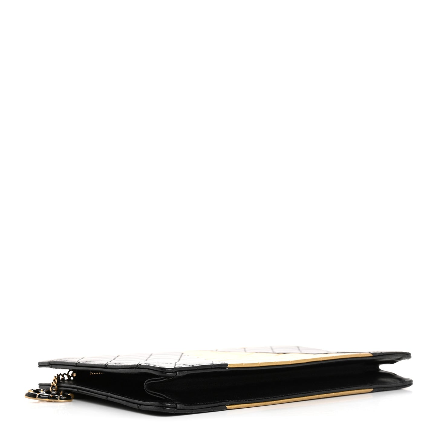 Lambskin Metallic Calfskin Crocodile Embossed Clutch Black Gold