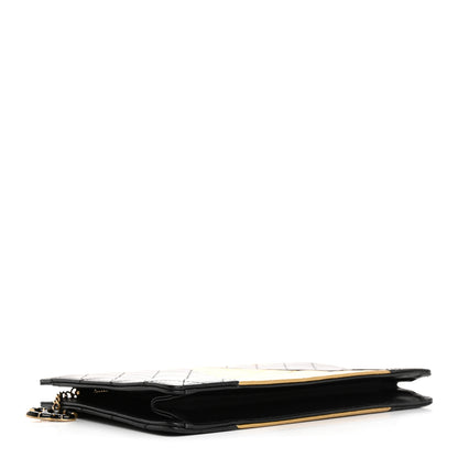 Chanel Lambskin Metallic Calfskin Crocodile Embossed Clutch Black Gold 4 of 12