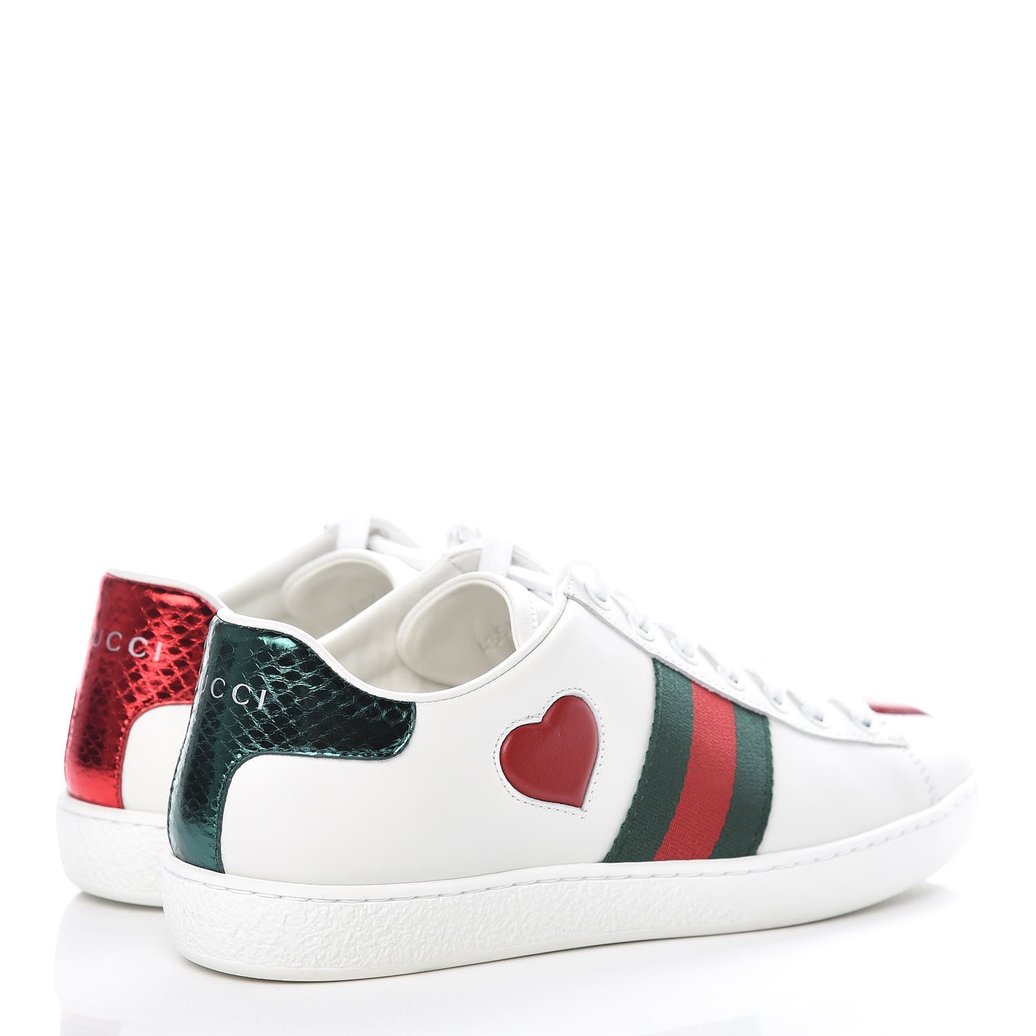 Gucci Calfskin Ayers Web Heart Embroidered Ace Sneakers 36 White 4 of 9