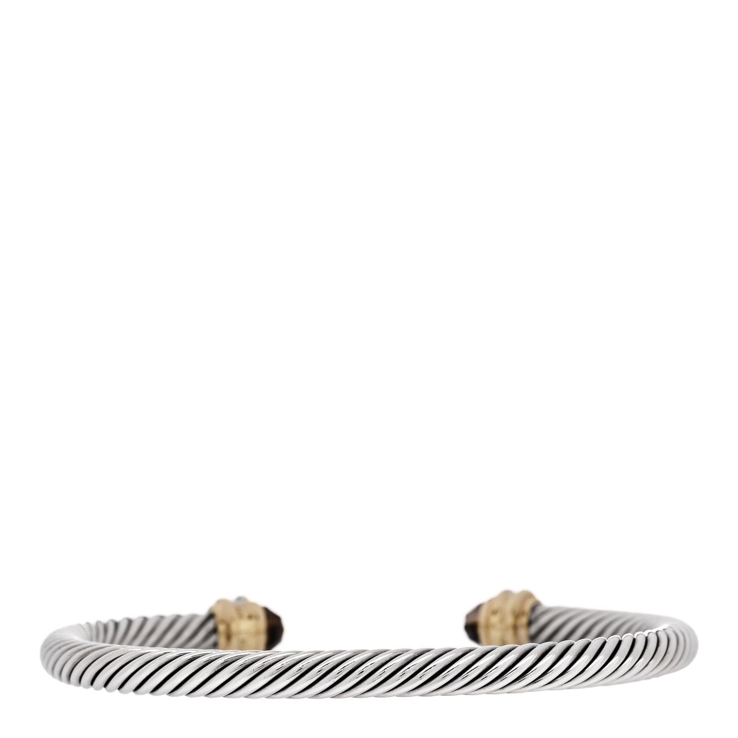 David Yurman Sterling Silver 18K Yellow Gold Diamond Smoky Quartz 5mm Cable Classics Bracelet 2 of 3