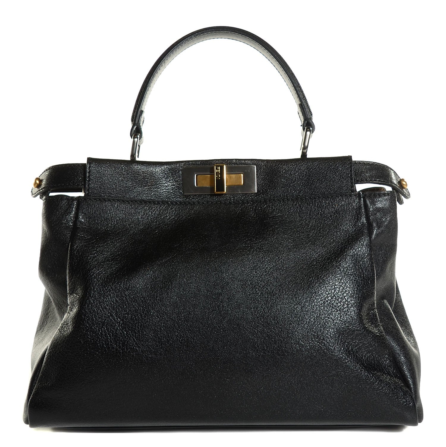 Fendi Goatskin Zucca Medium Peekaboo Iconic Satchel Black Tobacco 1 of 10