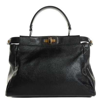 Fendi Goatskin Zucca Medium Peekaboo Iconic Satchel Black Tobacco 1 of 10