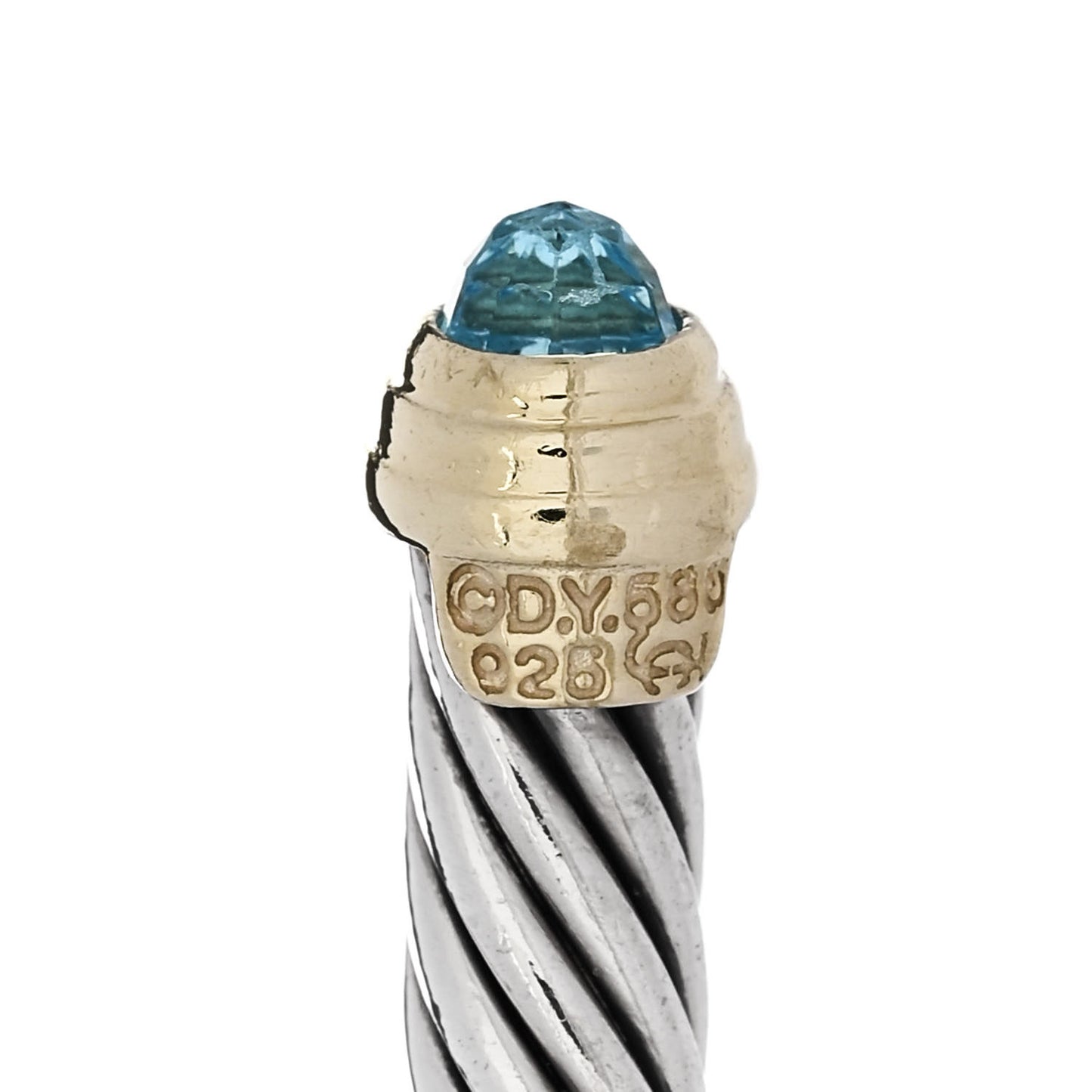 Sterling Silver 14K Yellow Gold Blue Topaz 5mm Cable Classics Petite Color Bracelet