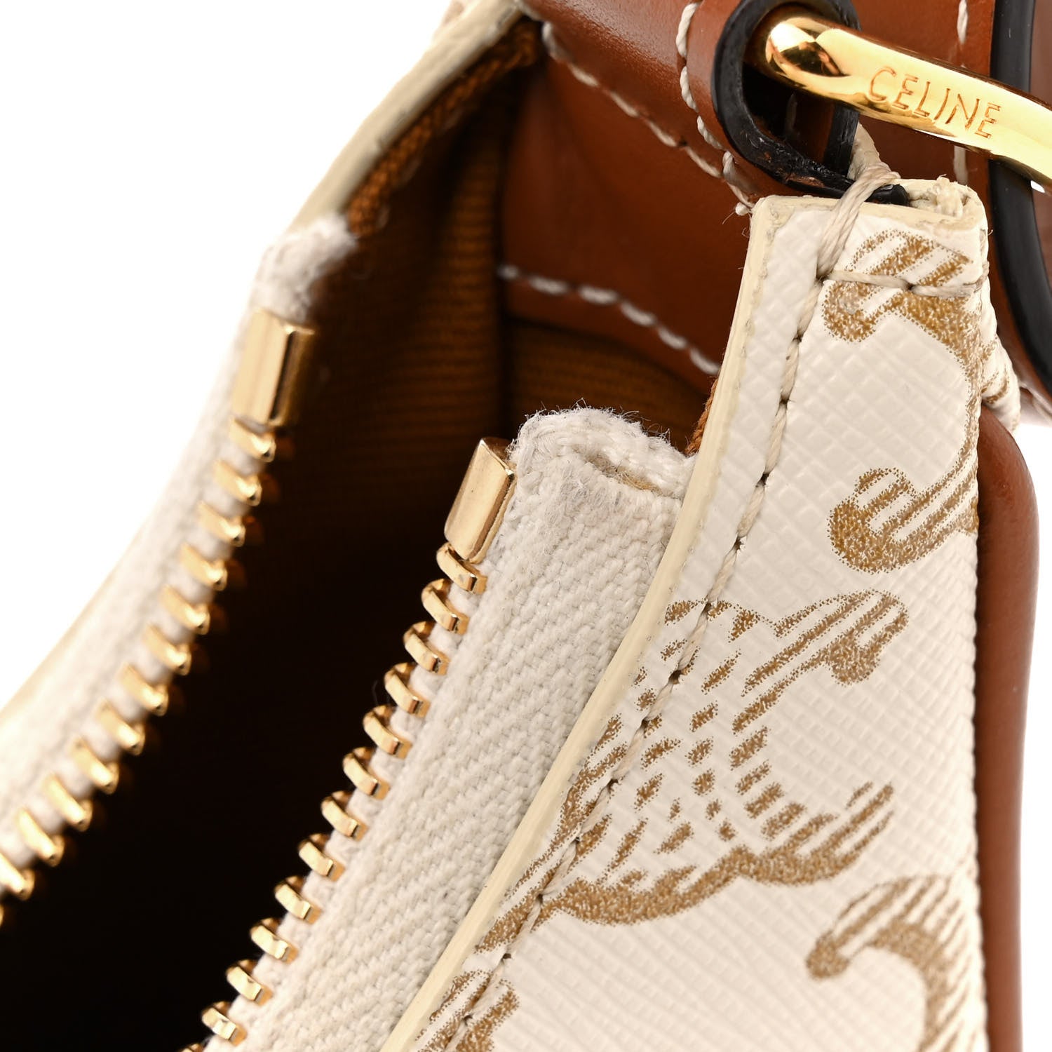 Celine Canvas Calfskin Ava Triomphe Shoulder Bag White 12 of 16