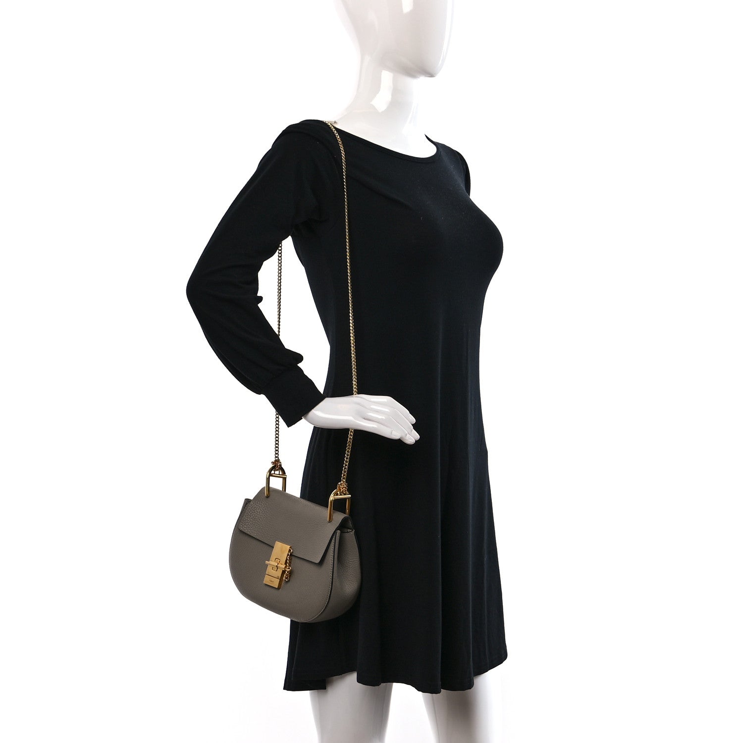 Chloe Grained Lambskin Mini Drew Shoulder Bag Motty Grey 3 of 8