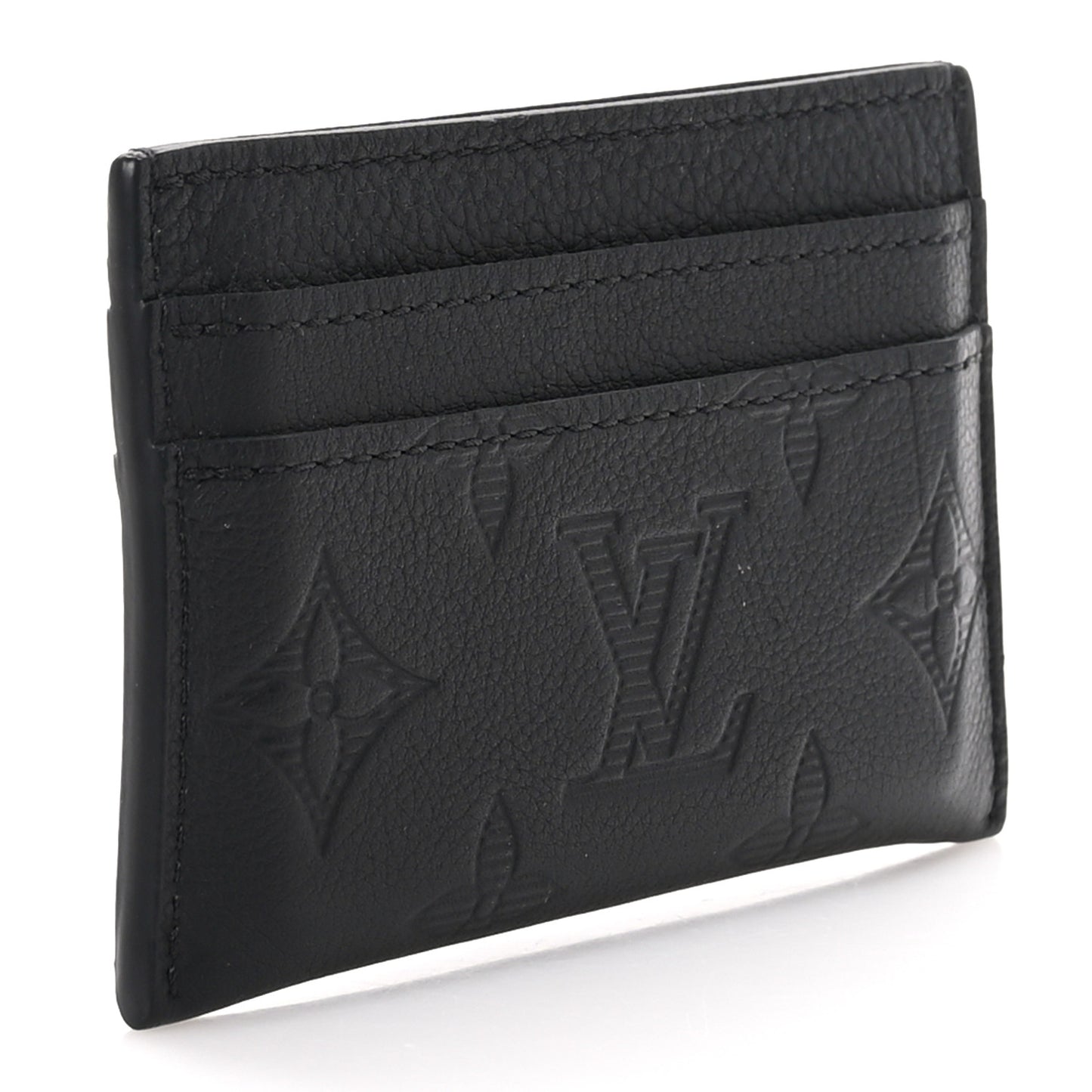 Calfskin Monogram Shadow Double Card Holder Black