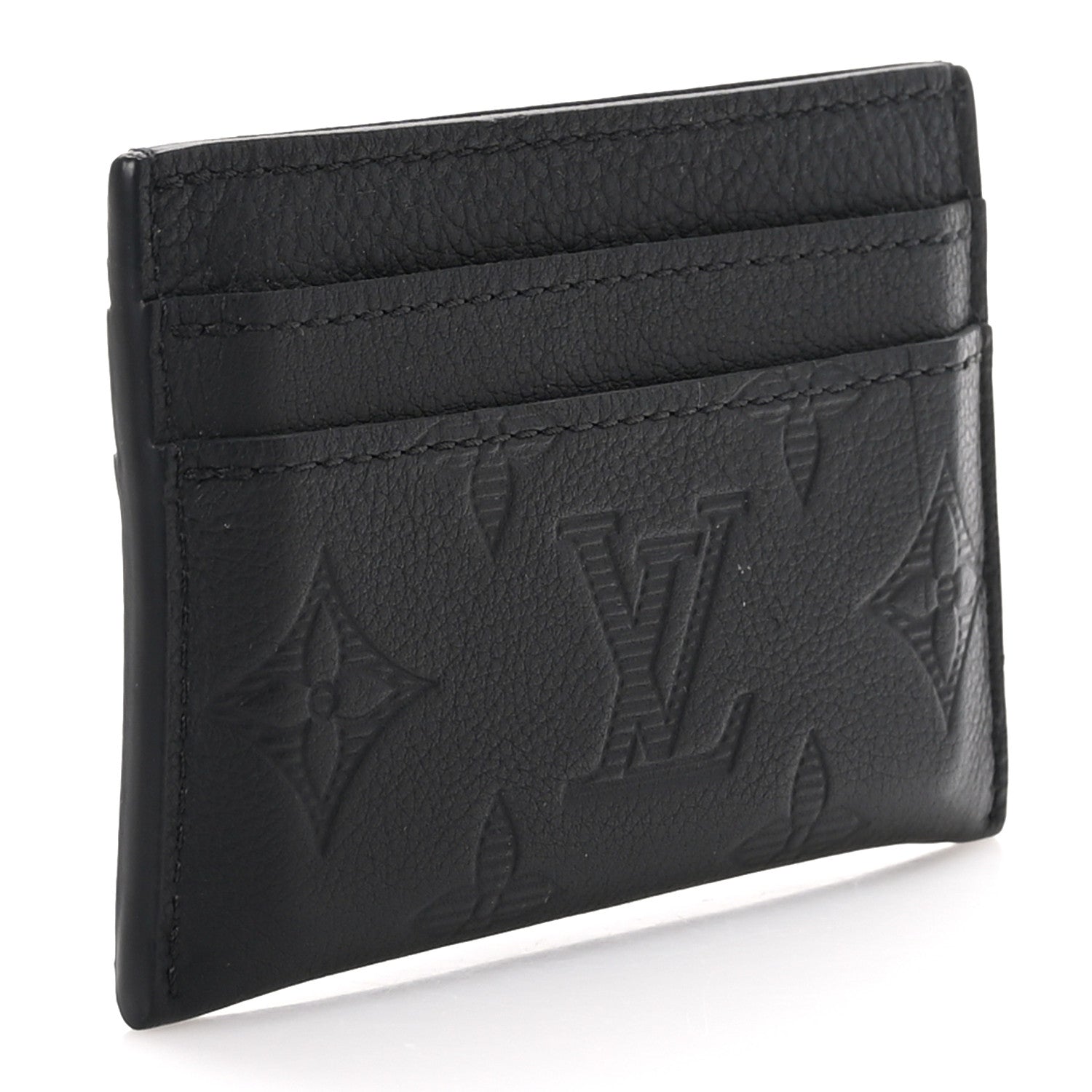 Louis Vuitton Calfskin Monogram Shadow Double Card Holder Black 3 of 7