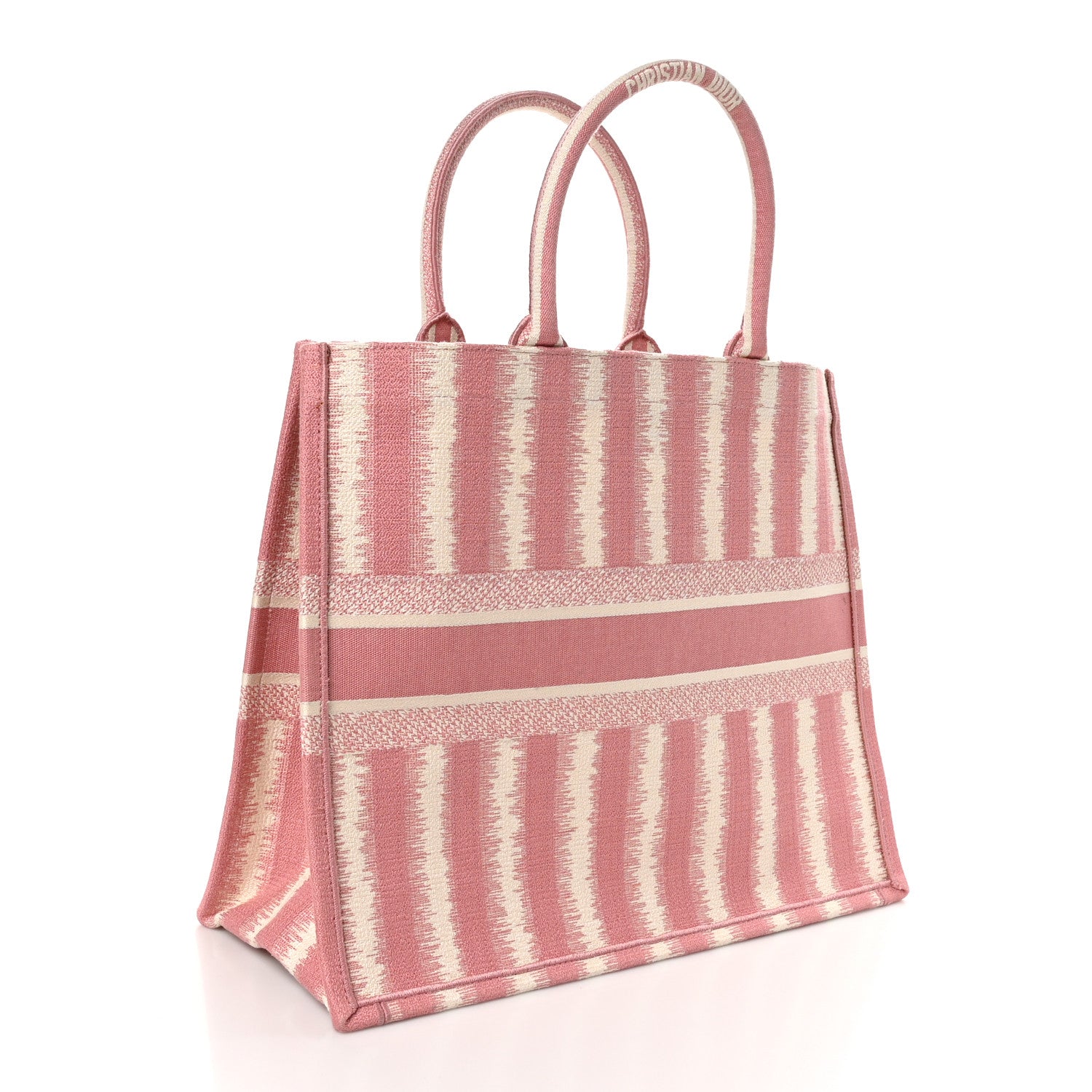 Christian Dior Canvas Embroidered Large Striped Book Tote Pink 3 of 10
