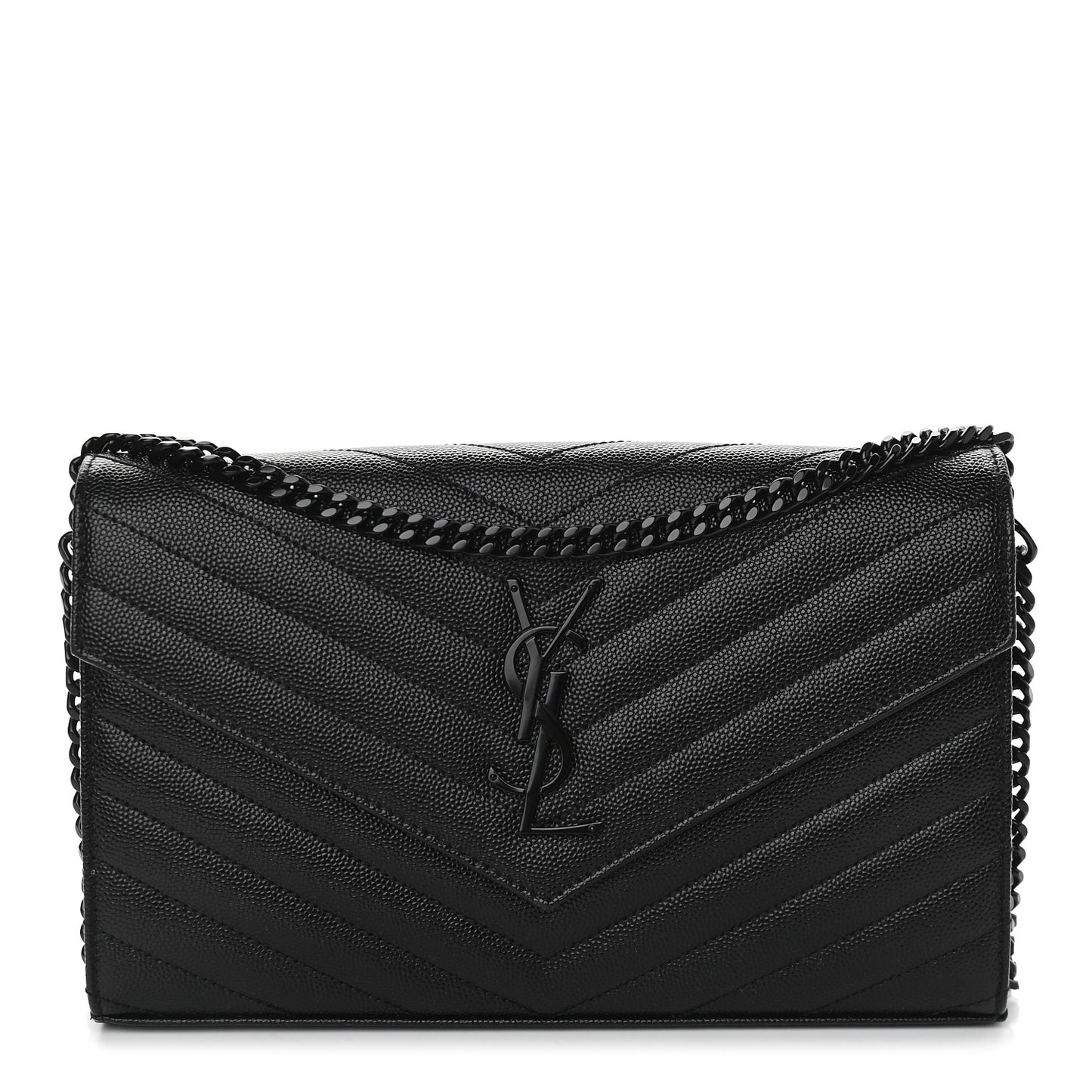 Grain De Poudre Matelasse Chevron Monogram Chain Wallet Black
