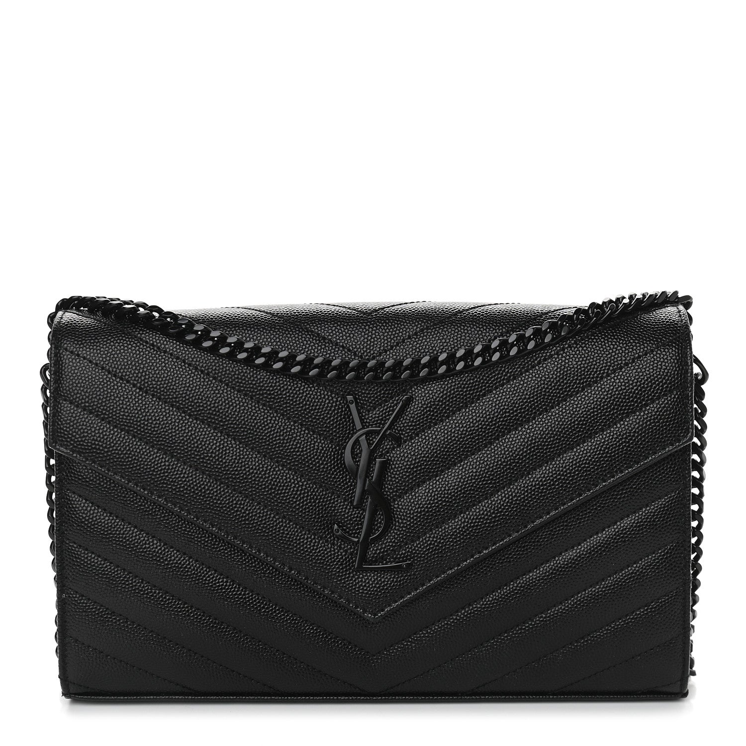 Saint Laurent Grain De Poudre Matelasse Chevron Monogram Chain Wallet Black 1 of 8