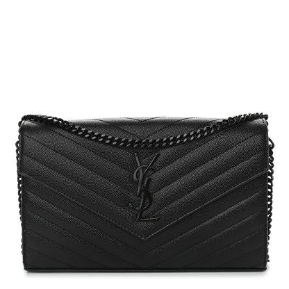 Saint Laurent Grain De Poudre Matelasse Chevron Monogram Chain Wallet Black 1 of 8