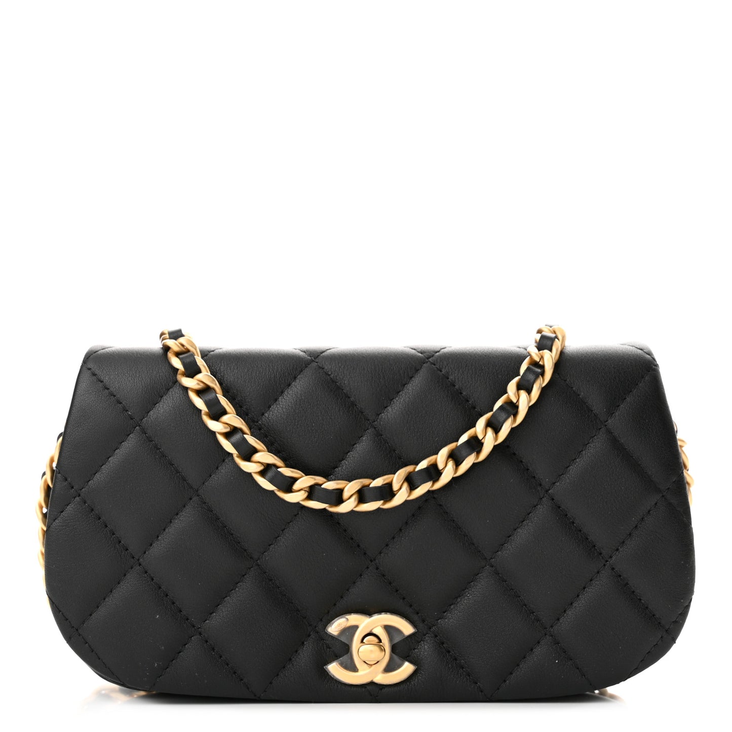 Calfskin Quilted Coco Mail Clutch With Chain Black