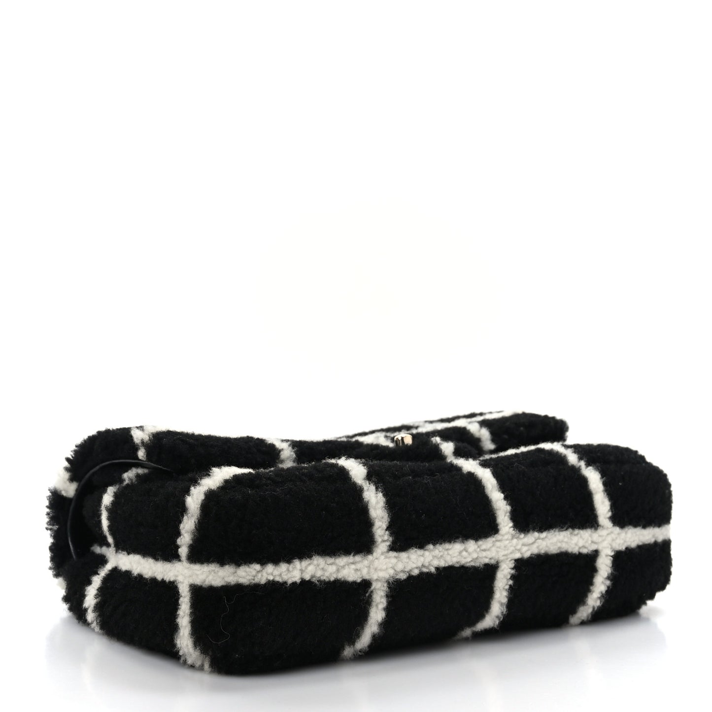 Shearling Lambskin Large Fluffy Tartan Single Flap Black White