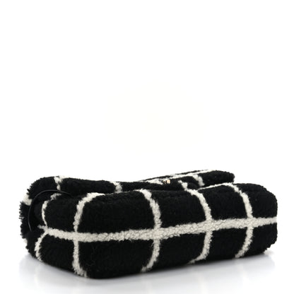 Chanel Shearling Lambskin Large Fluffy Tartan Single Flap Black White 4 of 9