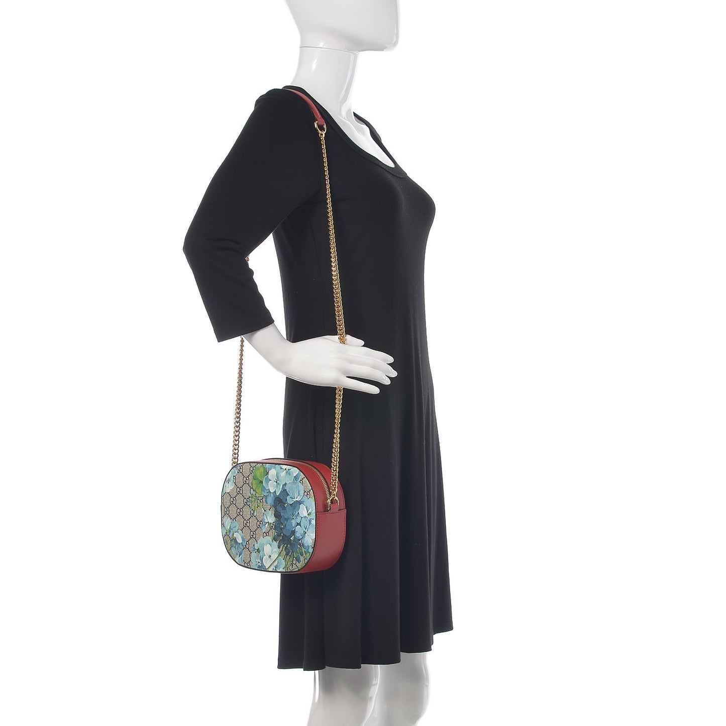 GG Supreme Monogram Blooms Mini Chain Shoulder Bag Beige Blue Navy Hibiscus Red