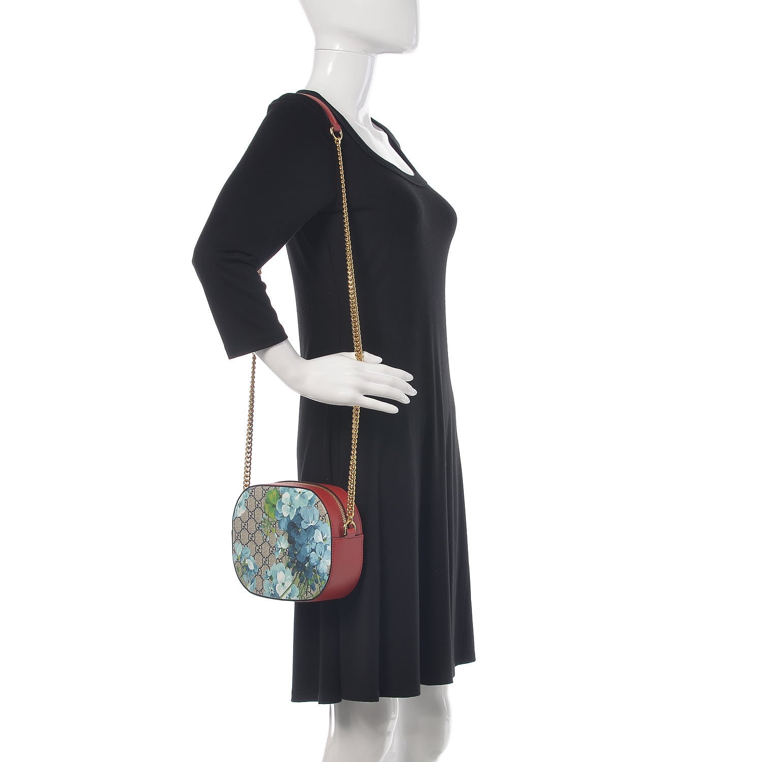 Gucci GG Supreme Monogram Blooms Mini Chain Shoulder Bag Beige Blue Navy Hibiscus Red 2 of 9