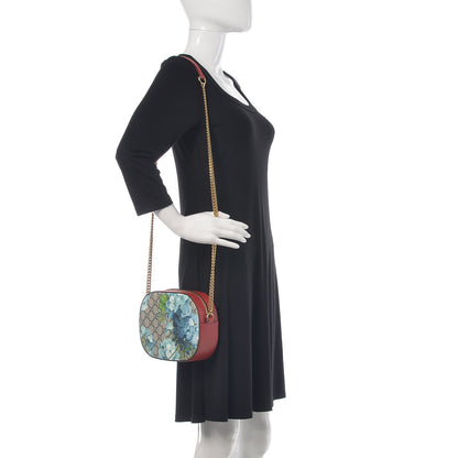 Gucci GG Supreme Monogram Blooms Mini Chain Shoulder Bag Beige Blue Navy Hibiscus Red 2 of 9
