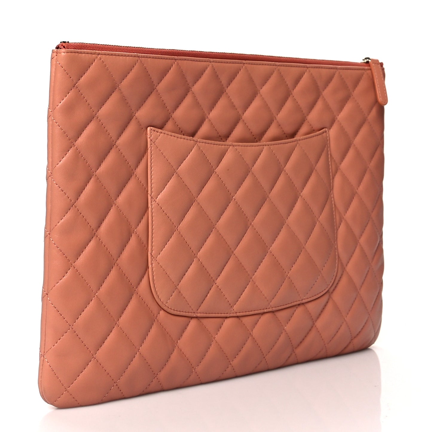 Lambskin Quilted Large Cosmetic Case Dark Beige