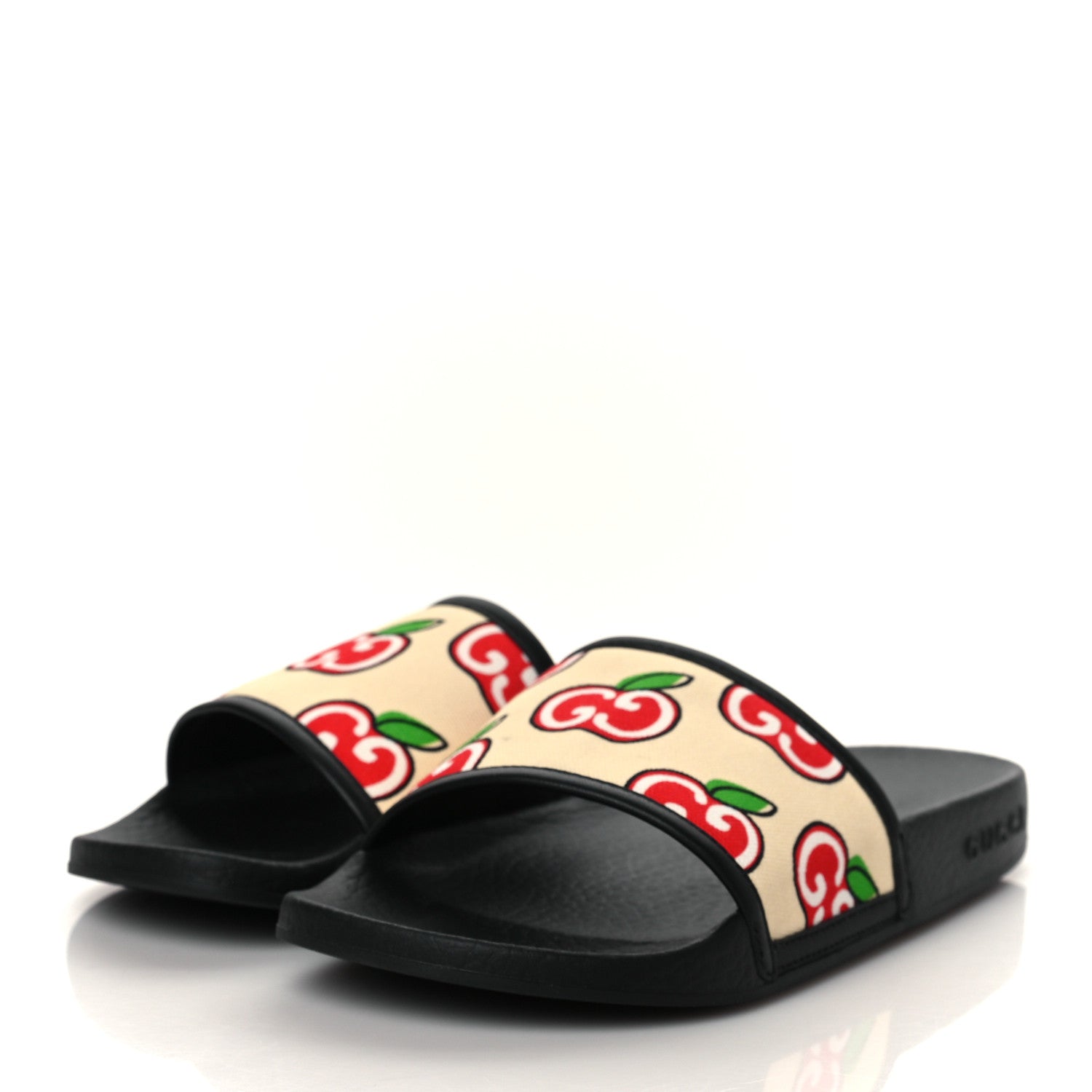 Gucci Canvas GG Apple Slide Sandals 35 Ivory Red Black 3 of 8