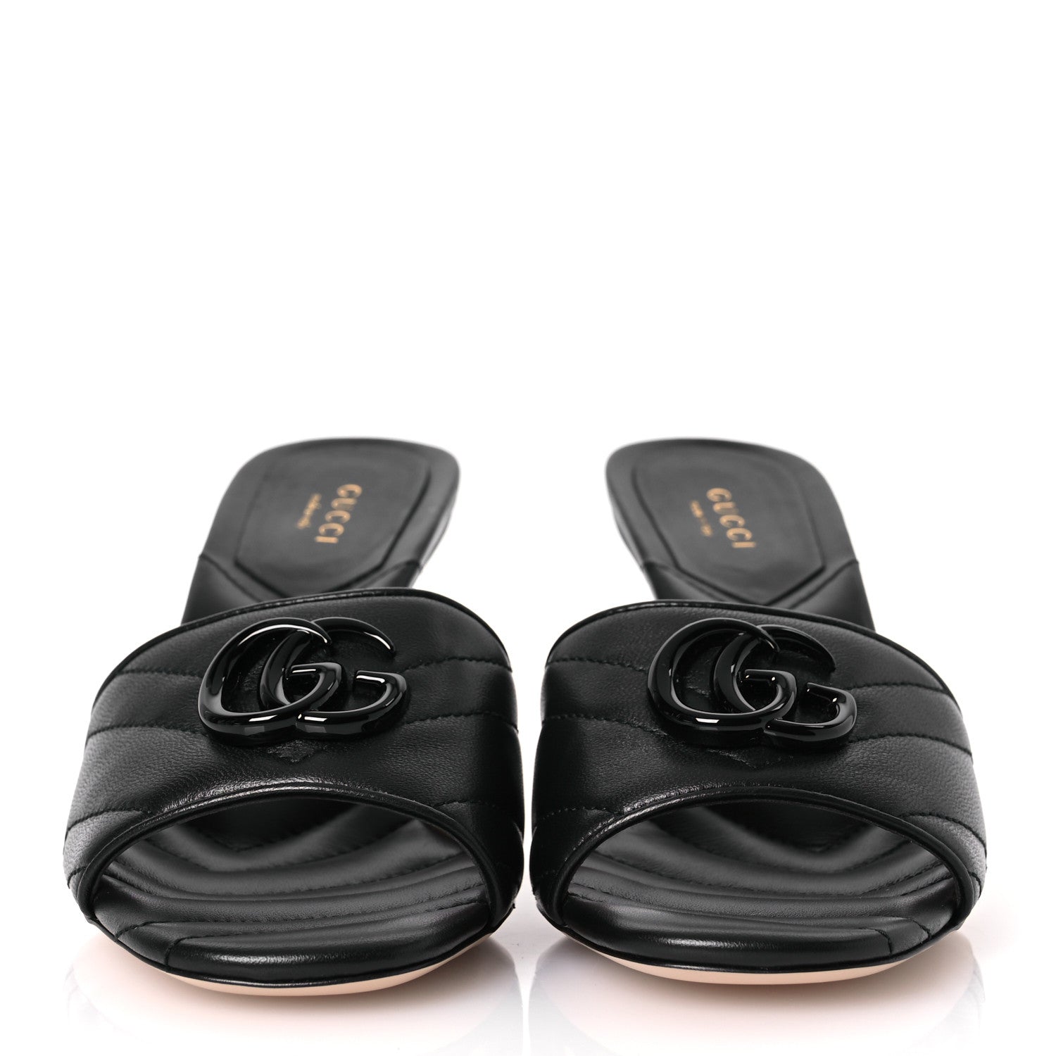 Gucci Nappa Matelasse Monochrome GG Marmont 75mm Slide Sandals 37.5 Black 3 of 11
