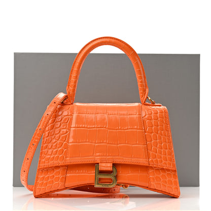 Balenciaga Shiny Calfskin Crocodile Embossed Small Hourglass Top Handle Bag Orange 12 of 12