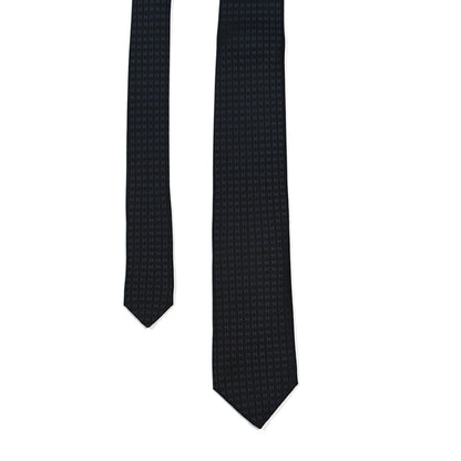 Hermes Woven Silk H Bi-Color Mens Neck Tie Black Marine 1 of 4