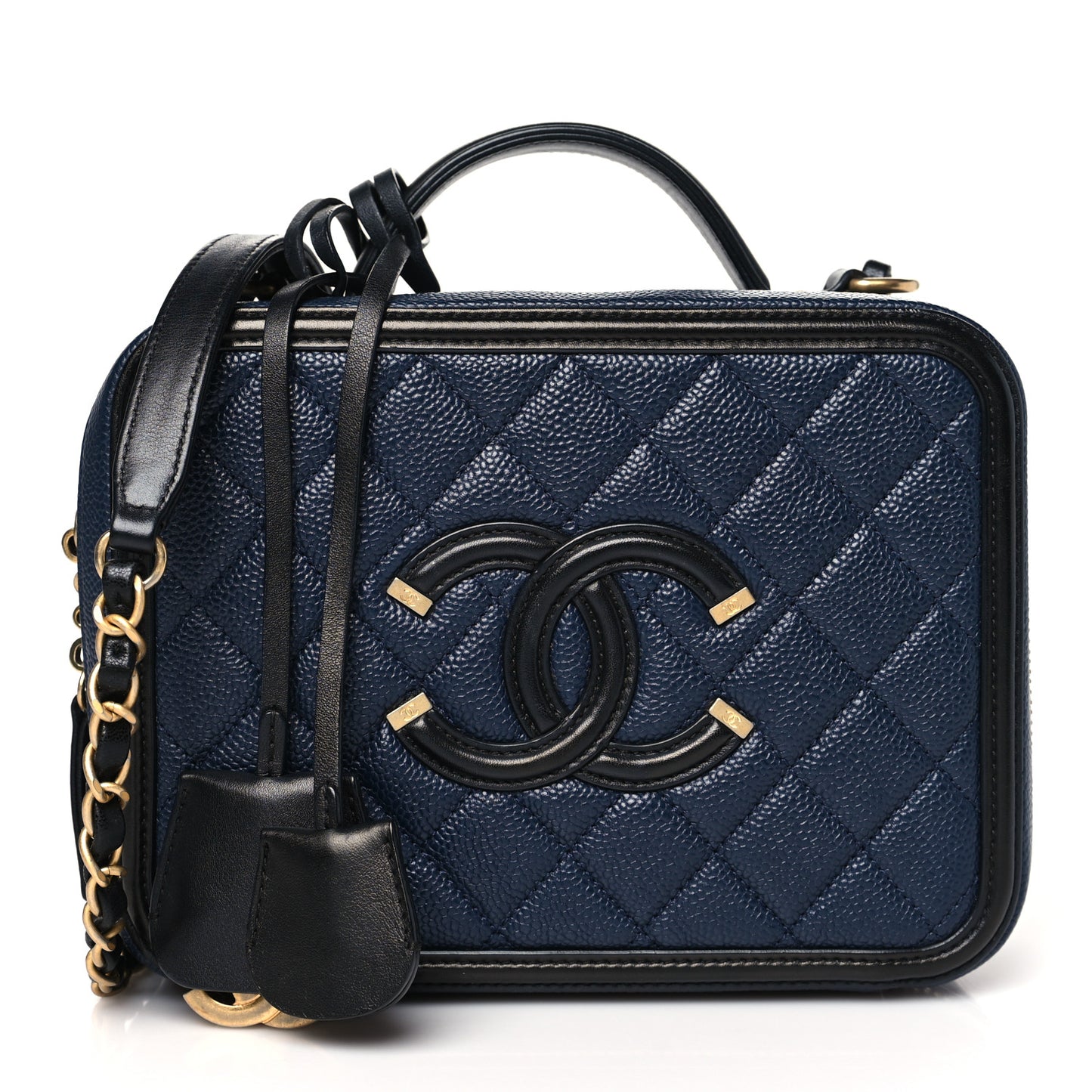 Caviar Quilted Medium CC Filigree Vanity Case Navy Black