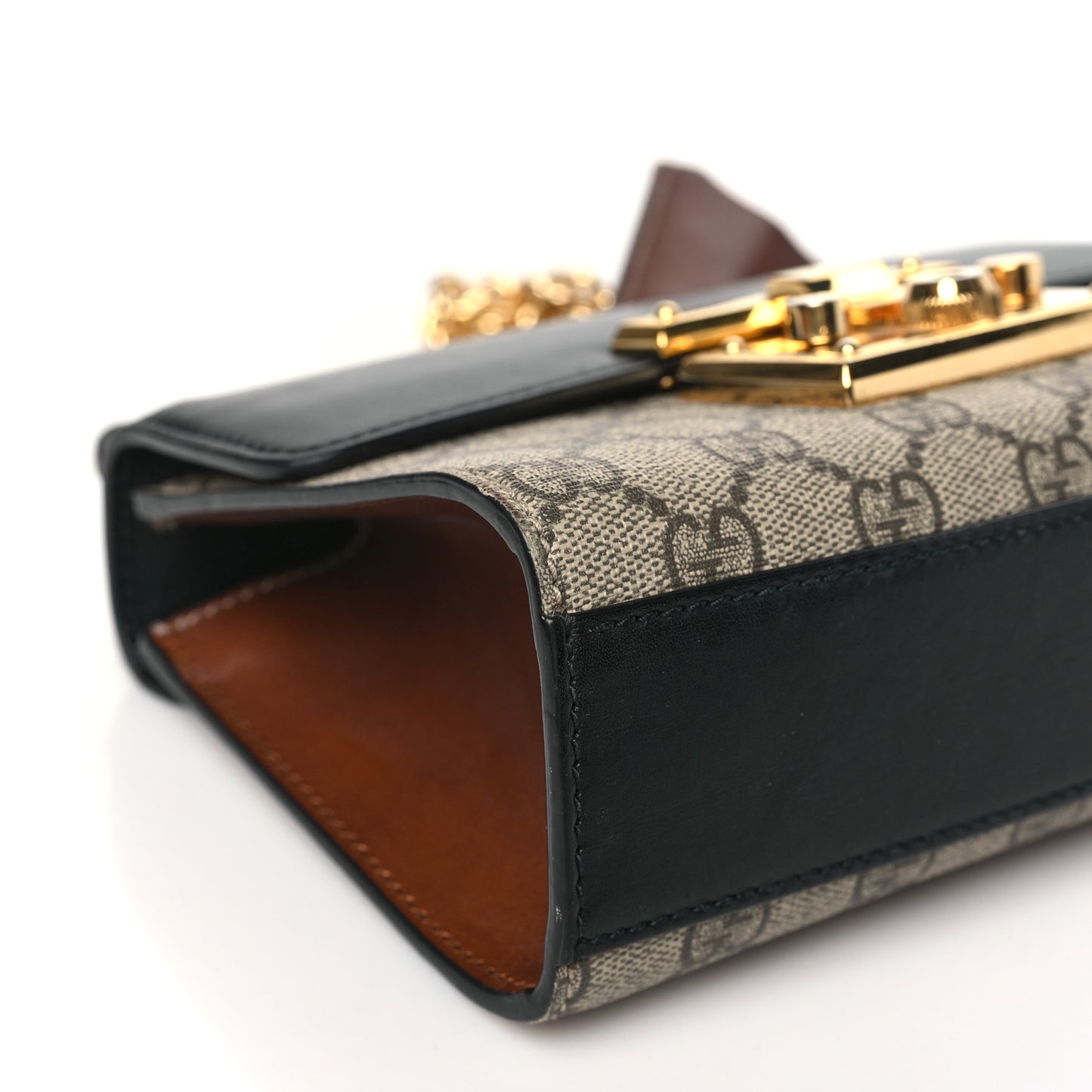 GG Supreme Monogram Calfskin Small Padlock Shoulder Bag Beige Black Cuir
