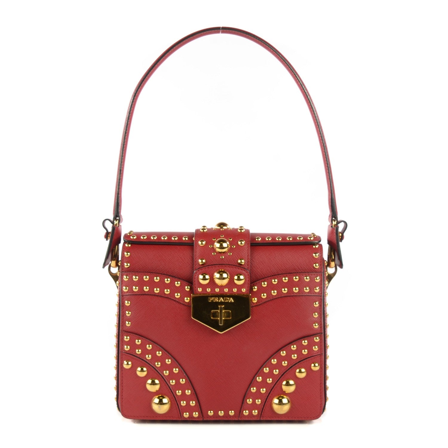 Prada Saffiano Sound Studded Hobo Rosso 1 of 9