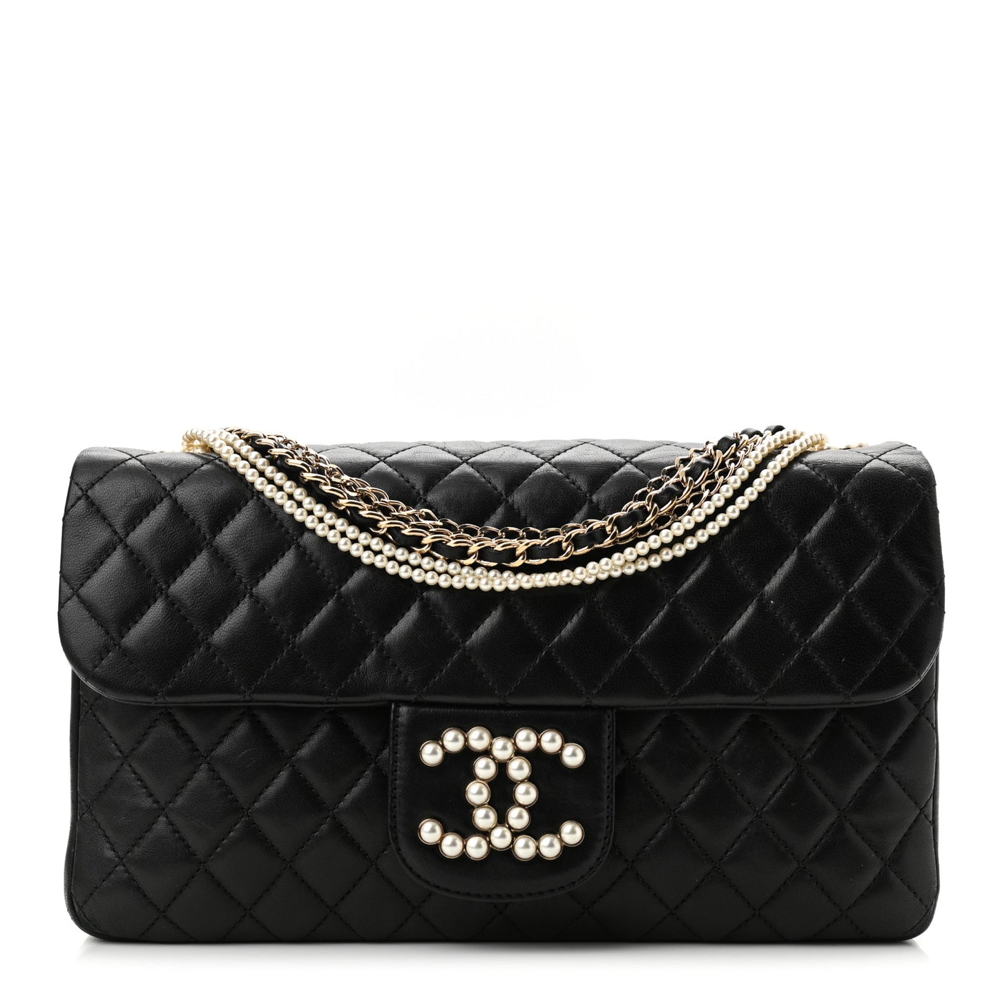 Lambskin Quilted Medium Westminster Pearl Flap Black