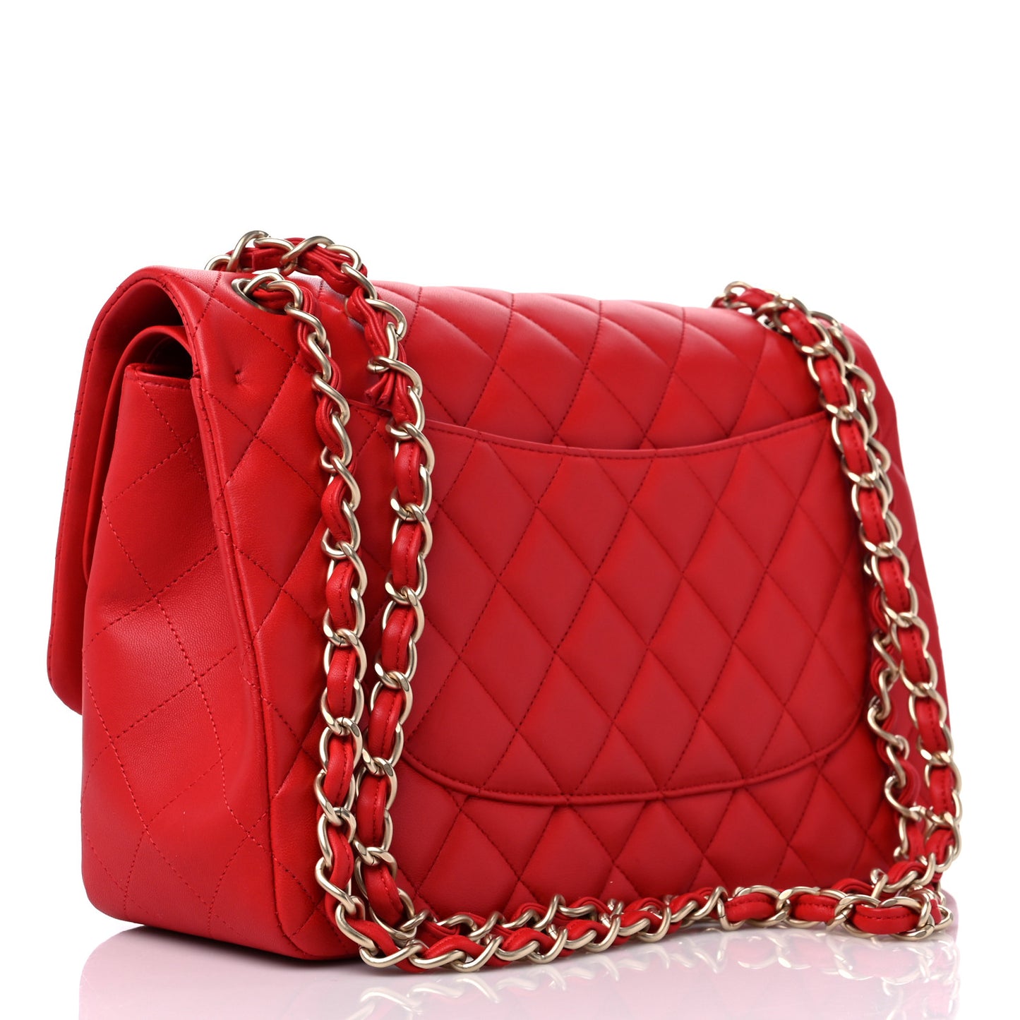 Lambskin Quilted Jumbo Double Flap Red