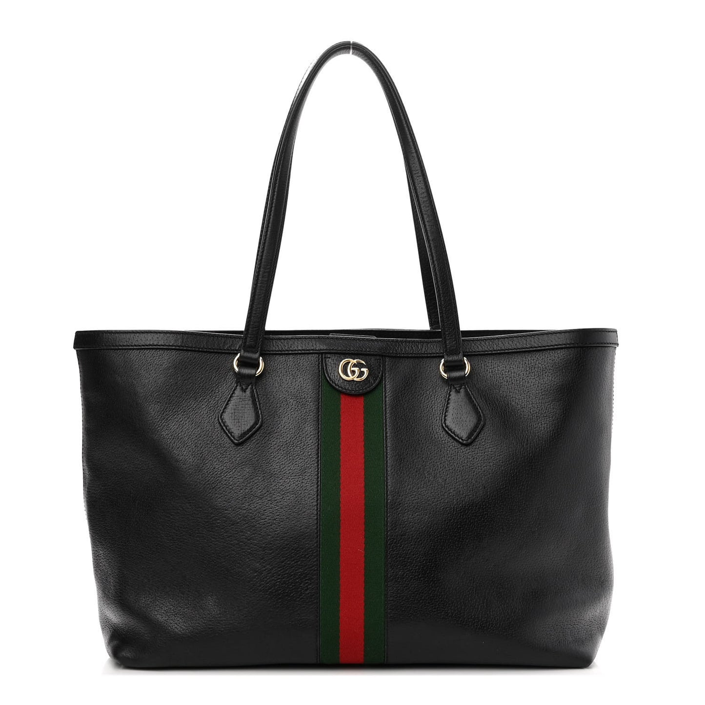 Textured Calfskin Web Medium Ophidia Shopping Tote Black