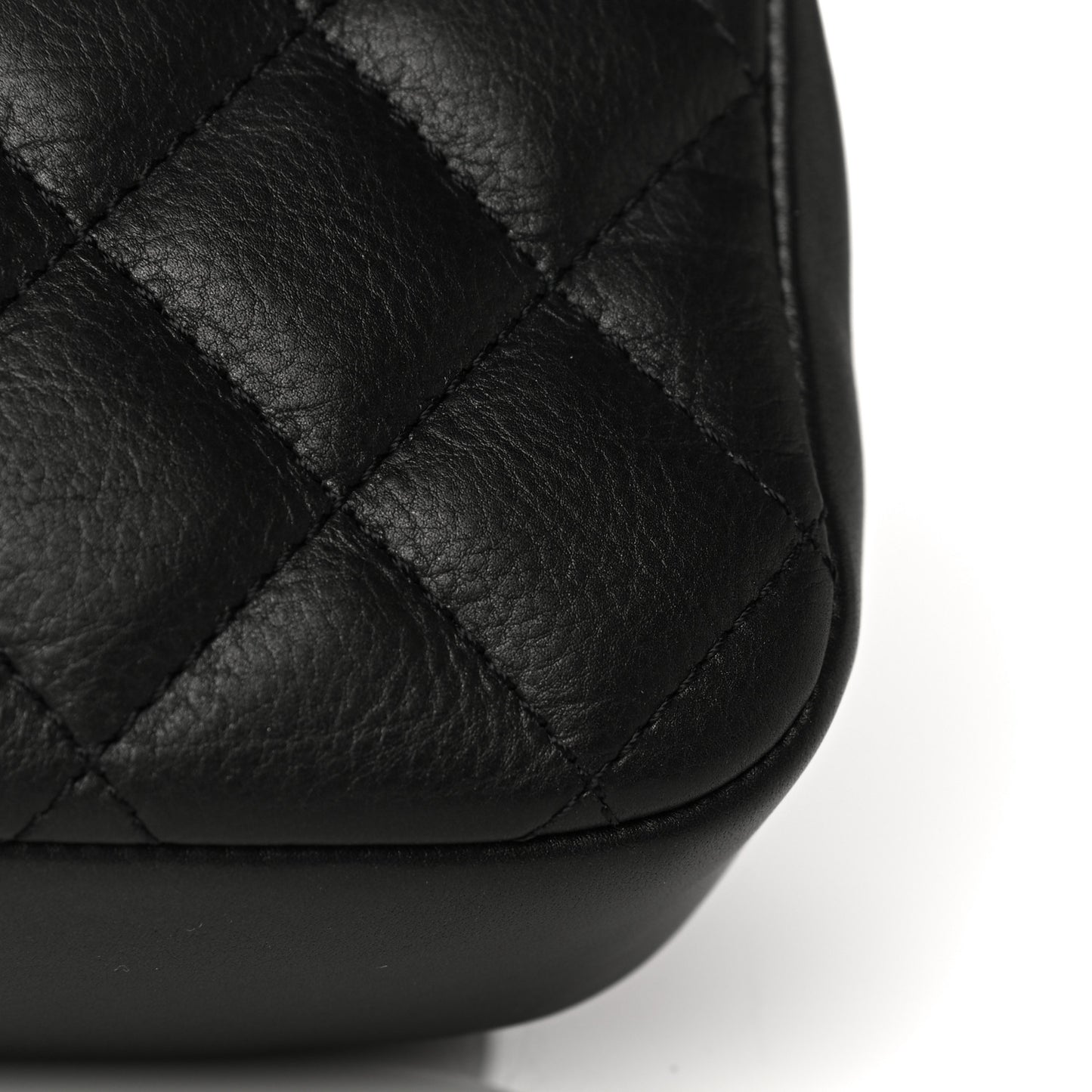 Calfskin Quilted Top Handle Flap Black