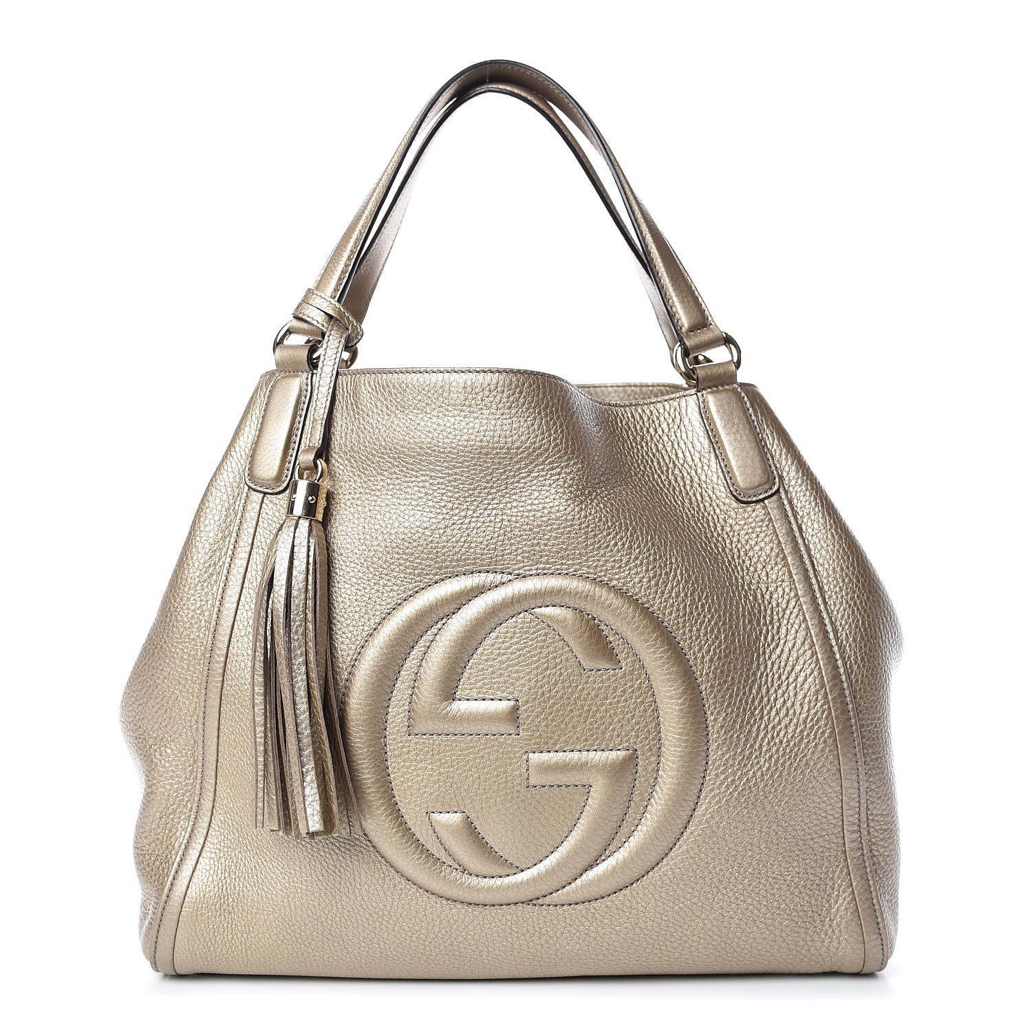 Gucci Metallic Pebbled Calfskin Medium Soho Shoulder Bag Golden Beige 1 of 13