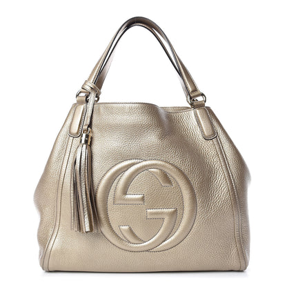 Gucci Metallic Pebbled Calfskin Medium Soho Shoulder Bag Golden Beige 1 of 13