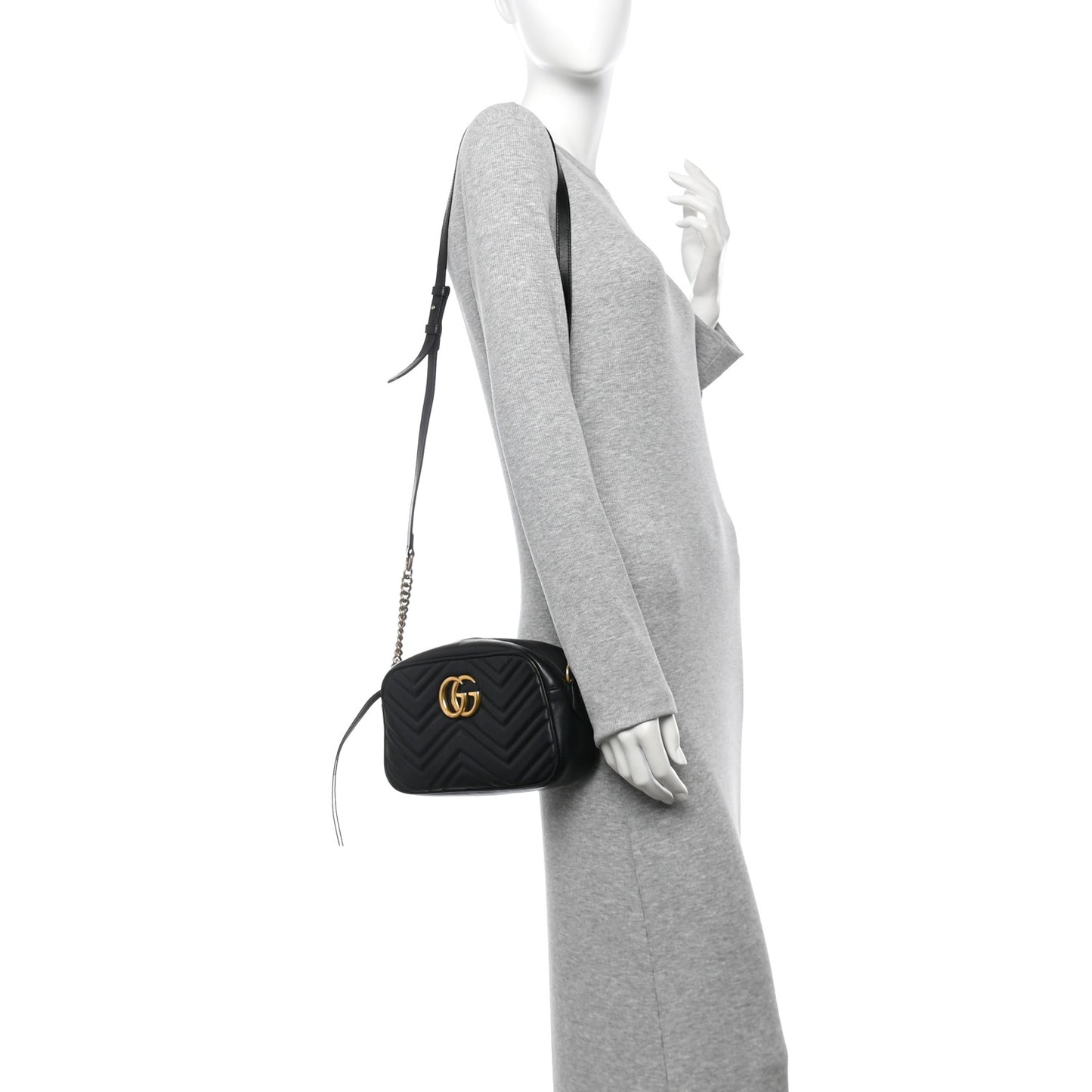 Calfskin Matelasse Small GG Marmont Chain Shoulder Bag Black