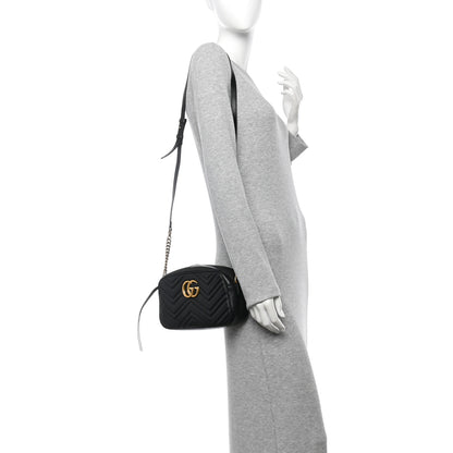 Gucci Calfskin Matelasse Small GG Marmont Chain Shoulder Bag Black 2 of 16