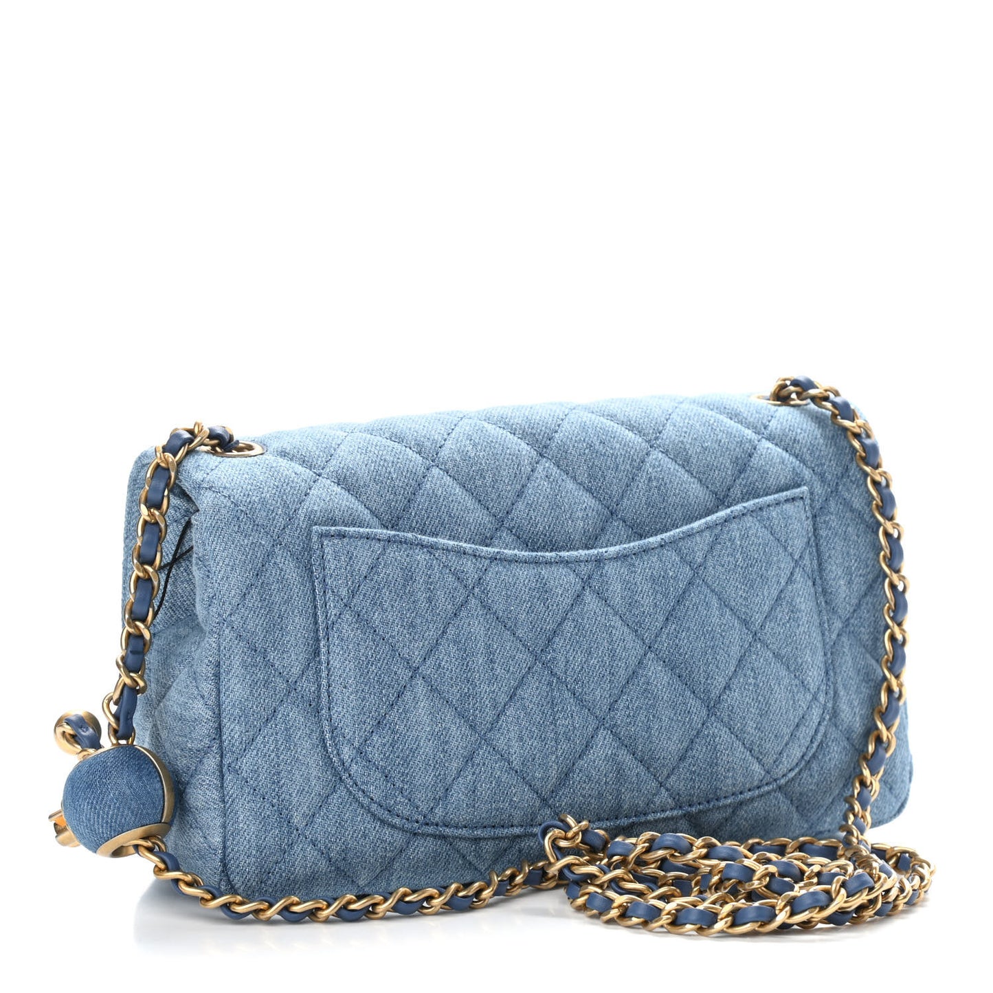 Denim Quilted Mini Pearl Crush Rectangular Flap Blue