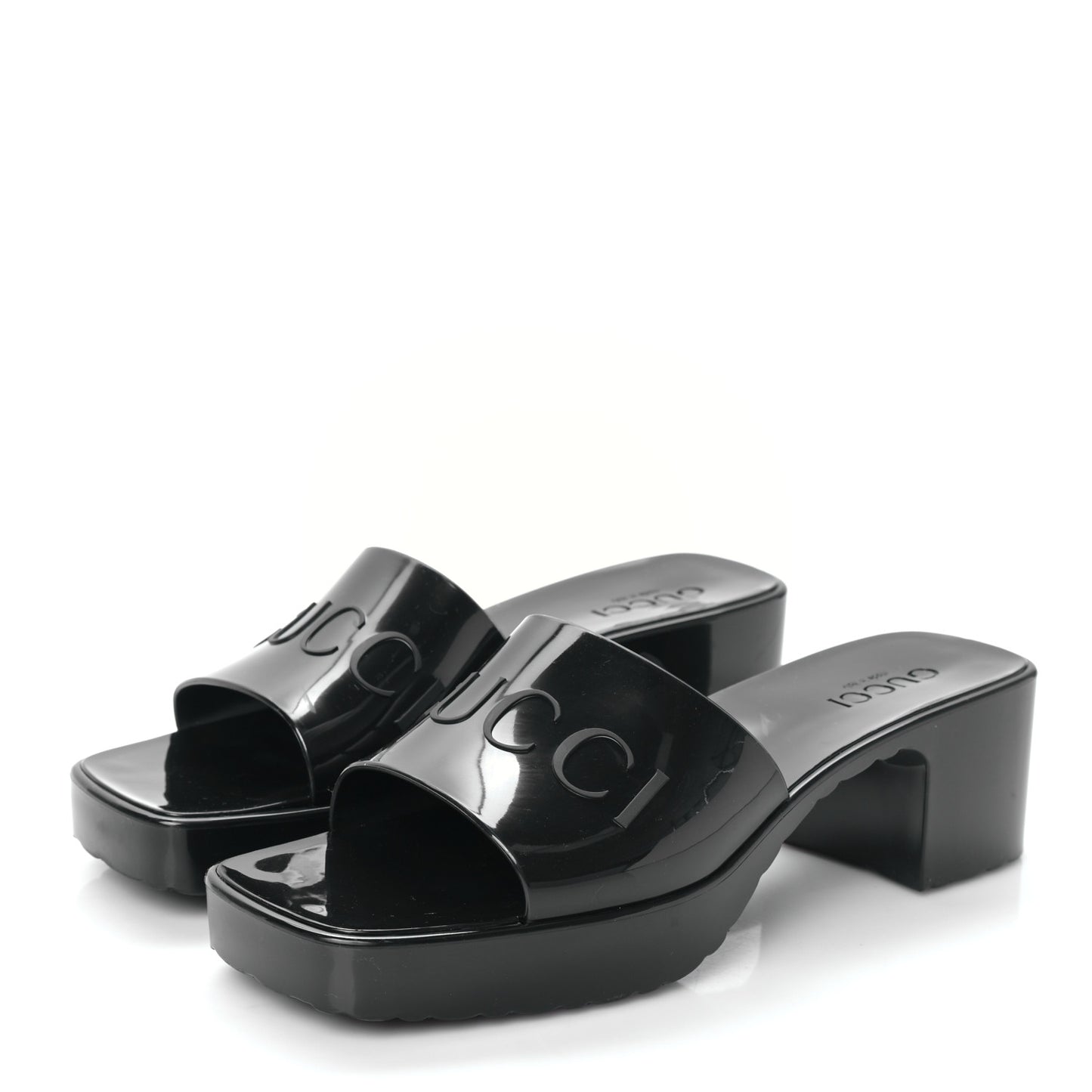 Rubber Gucci Logo Womens Platform 20/60mm Slide Sandals 38 Black